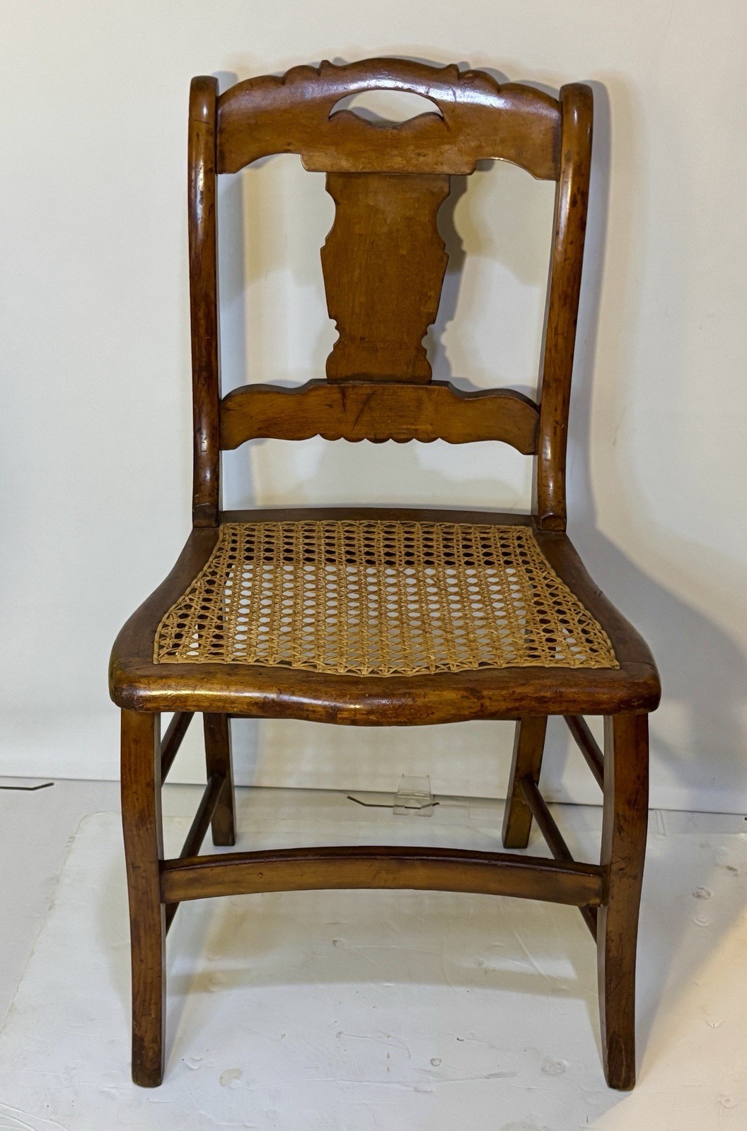 Early American Federal Period Bird’s Eye Tiger Maple Side Chair Cane Seat