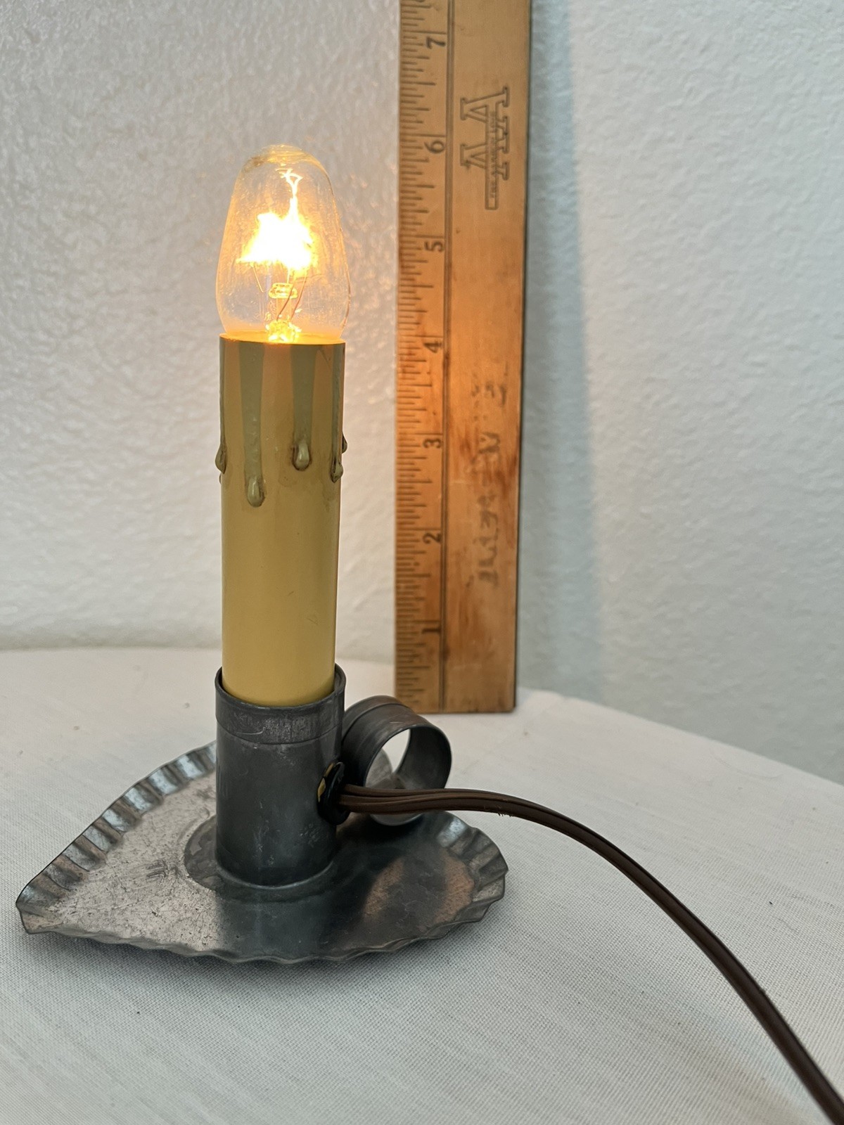 Primitive Country Accent Light Tin Candlestick Corded With Switch Needs New Bulb