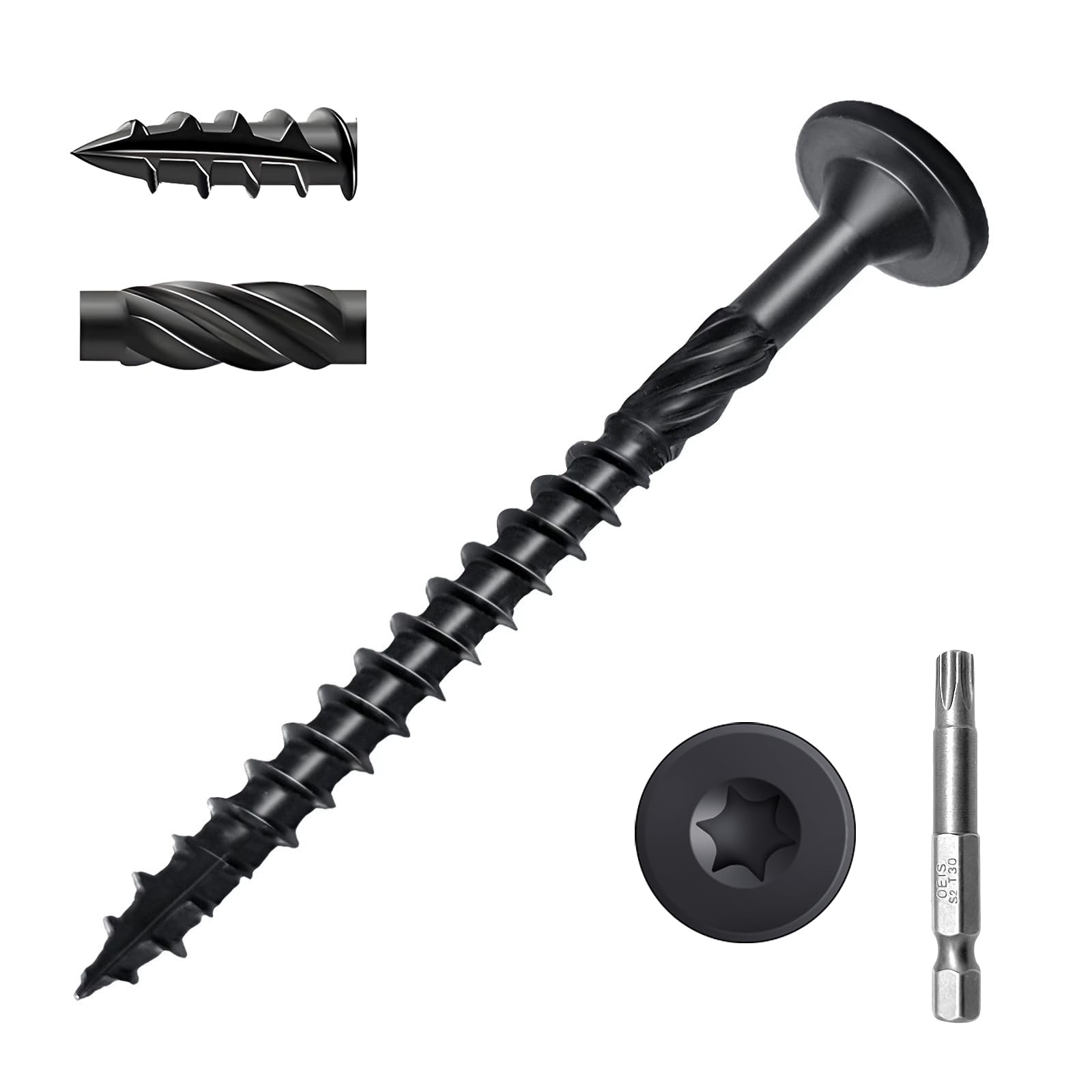 SahncaiTechTrade 6 Inch Deck Screws 50Pcs, Structural Wood #14×6″, Black