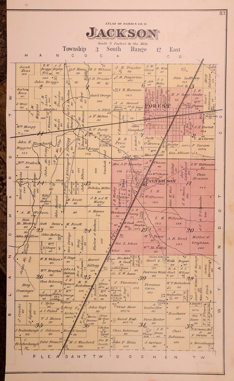 1879 Plat Map ~ JACKSON Twp., HARDIN Co., OHIO (9 1/2×17) #12