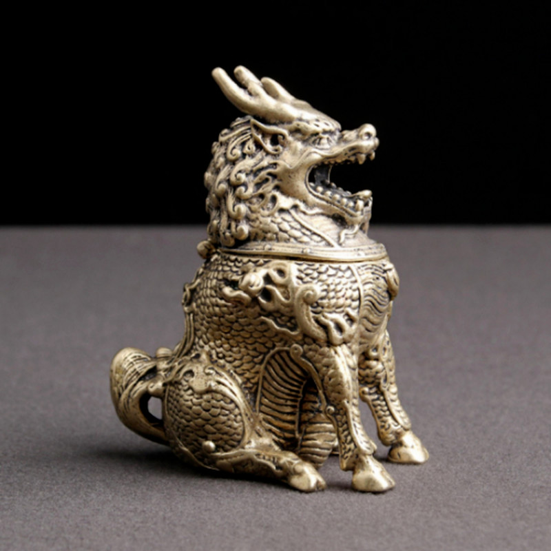 2.6″ Incense Burner | Bronze Brass Candle Burner Holder Unicorn Tibet Kylin