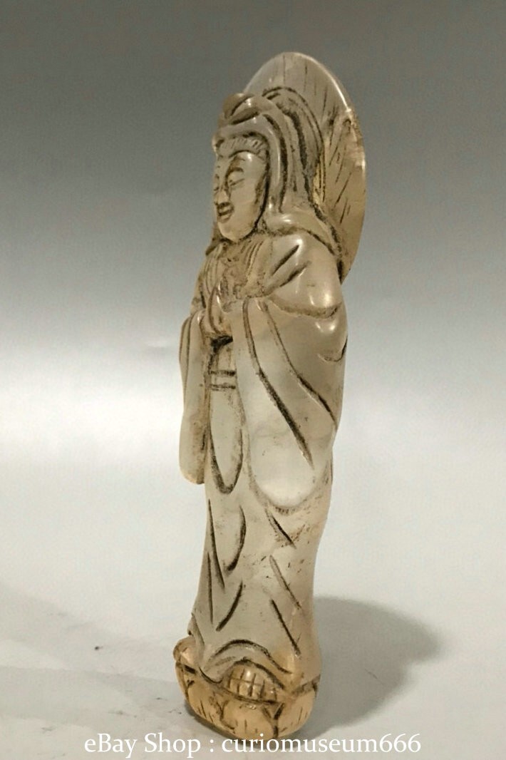 5.2”Old chinese White Crystal Carving Backlight Kwan-yin Guan Yin statue