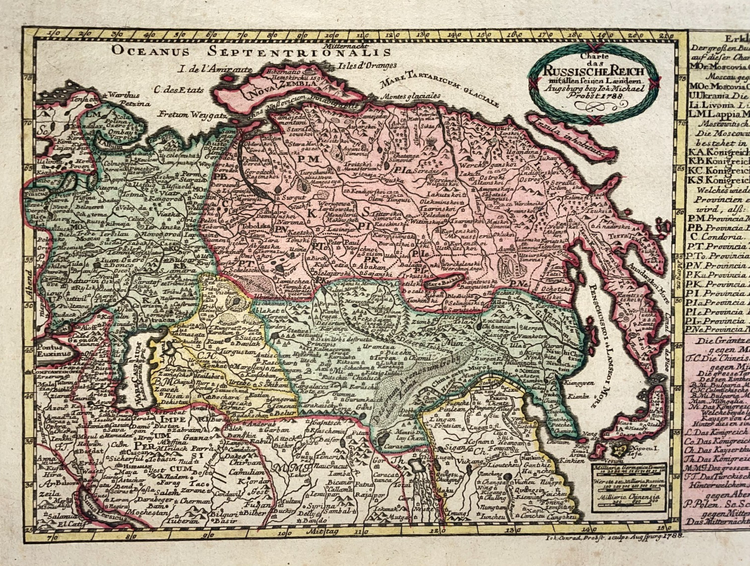 RUSSIAN EMPIRE DATED 1788 JOHANN MICHAEL PROBST ANTIQUE MAP 18TH CENTURY