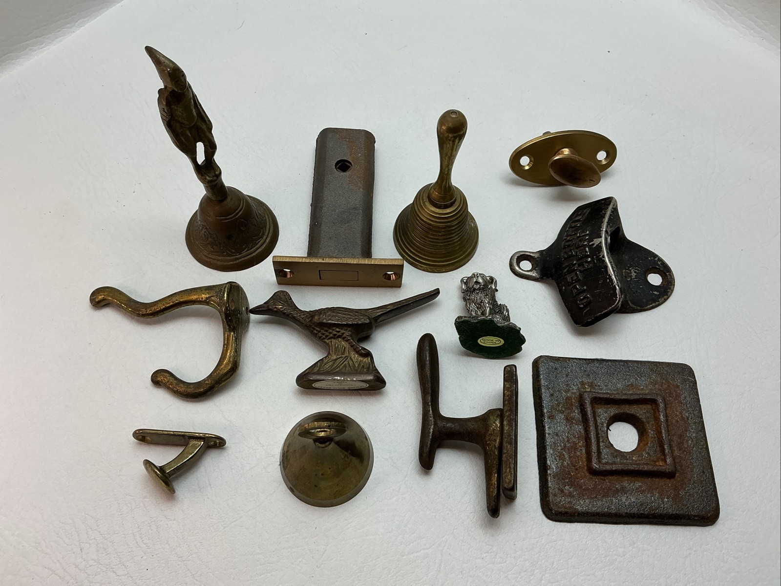 VTG Lot Mixed Antique Metal/Brass-Bells-Hooks-Bottle Opener Roadrunner & More