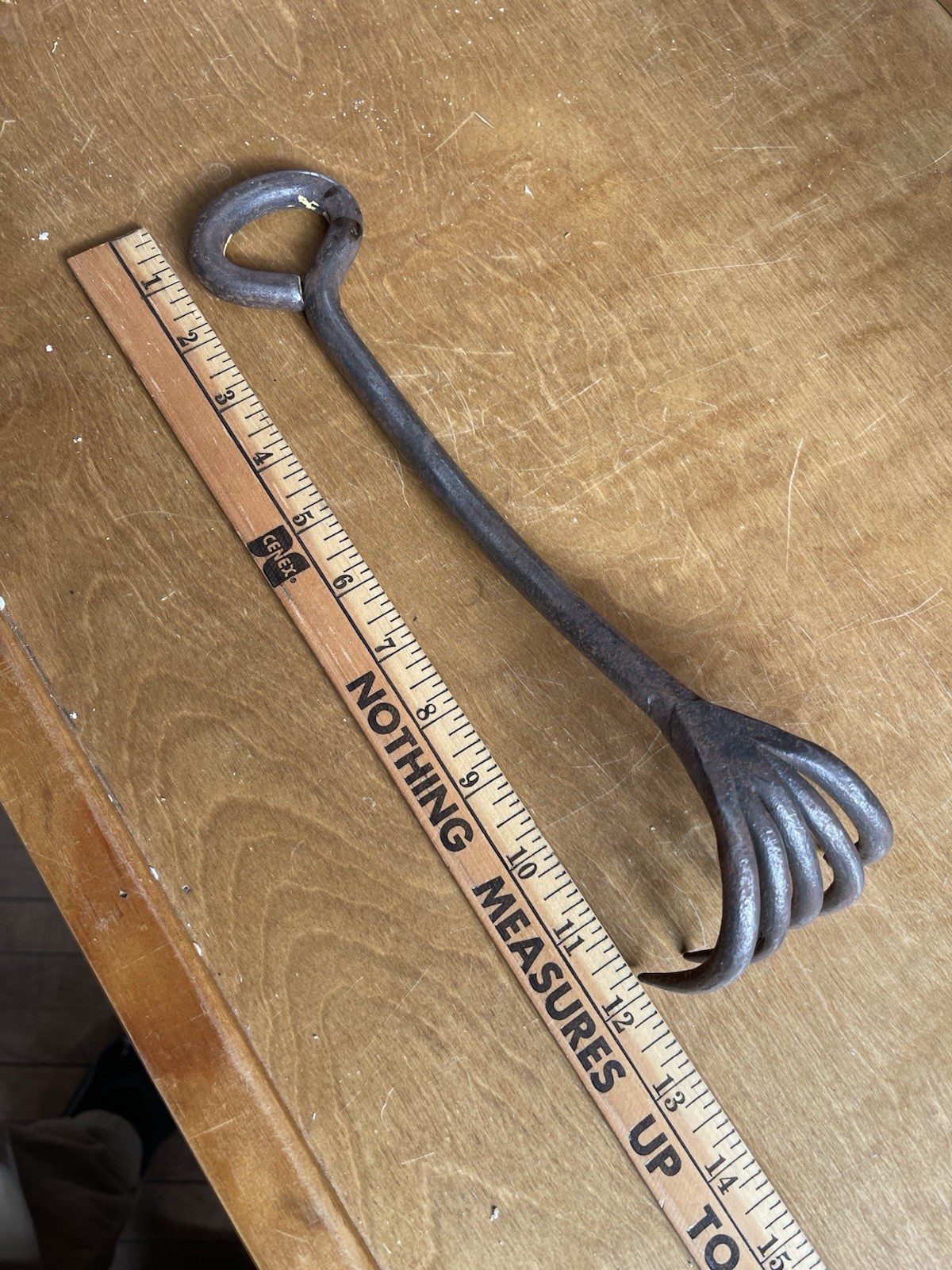 Antique Primitive Forged Iron Hardware Store Nail Bin Rake 12″ Long