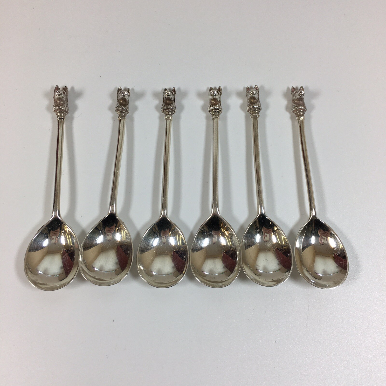 Fine Antique 1929 Set Of 6 Solid Silver Probably Wolf Head Spoons 9.7cm Long