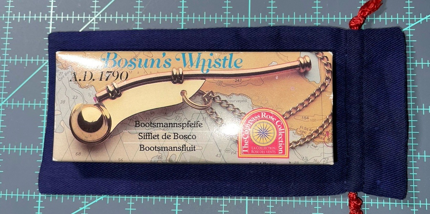 Bosun’s Whistle “Compass Rose Collection” Solid Brass/Copper 46” Chain Box Pouch