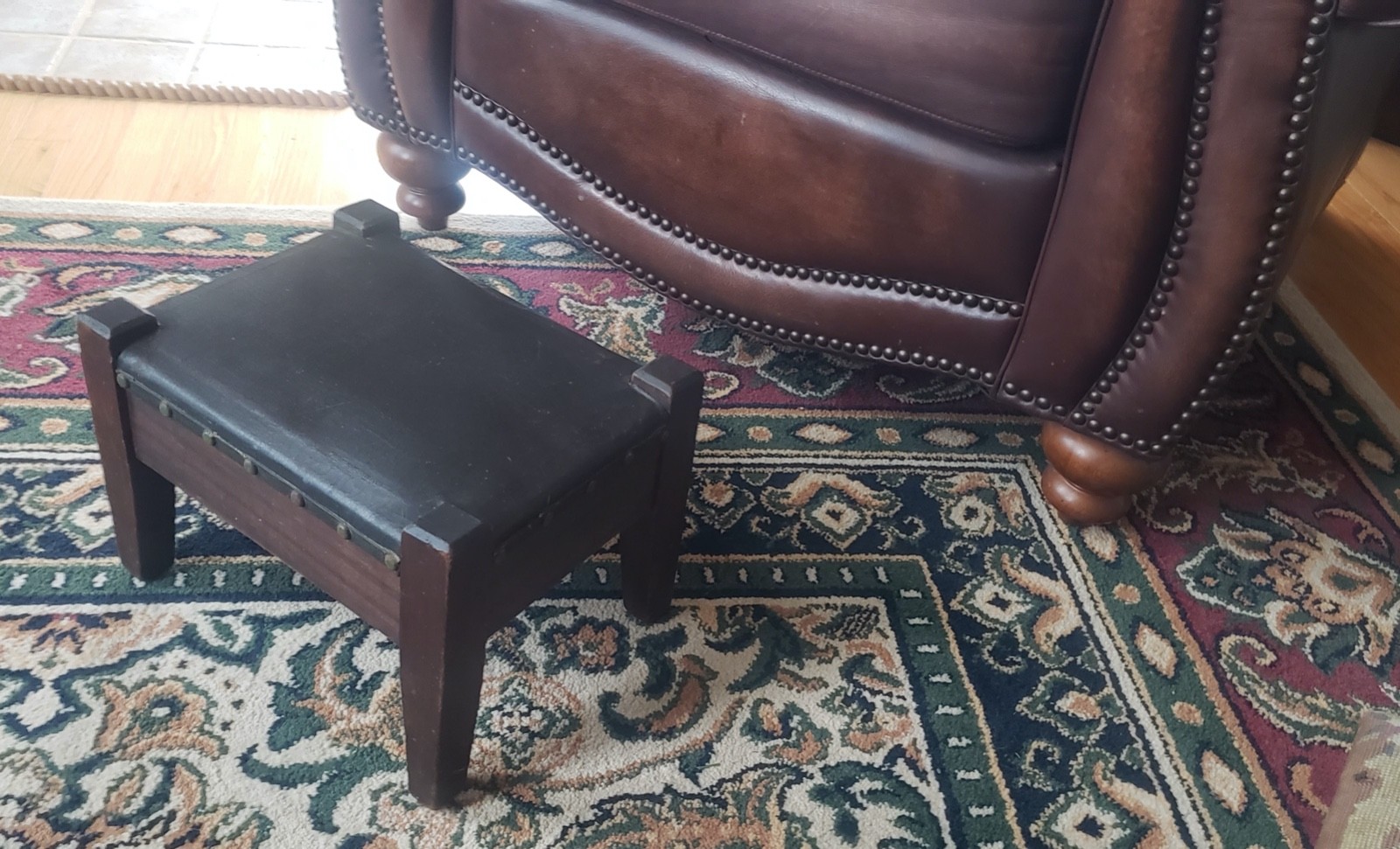 Vintage Antique Mission Arts & Crafts Era Foot Stool (Original) Leather Seat