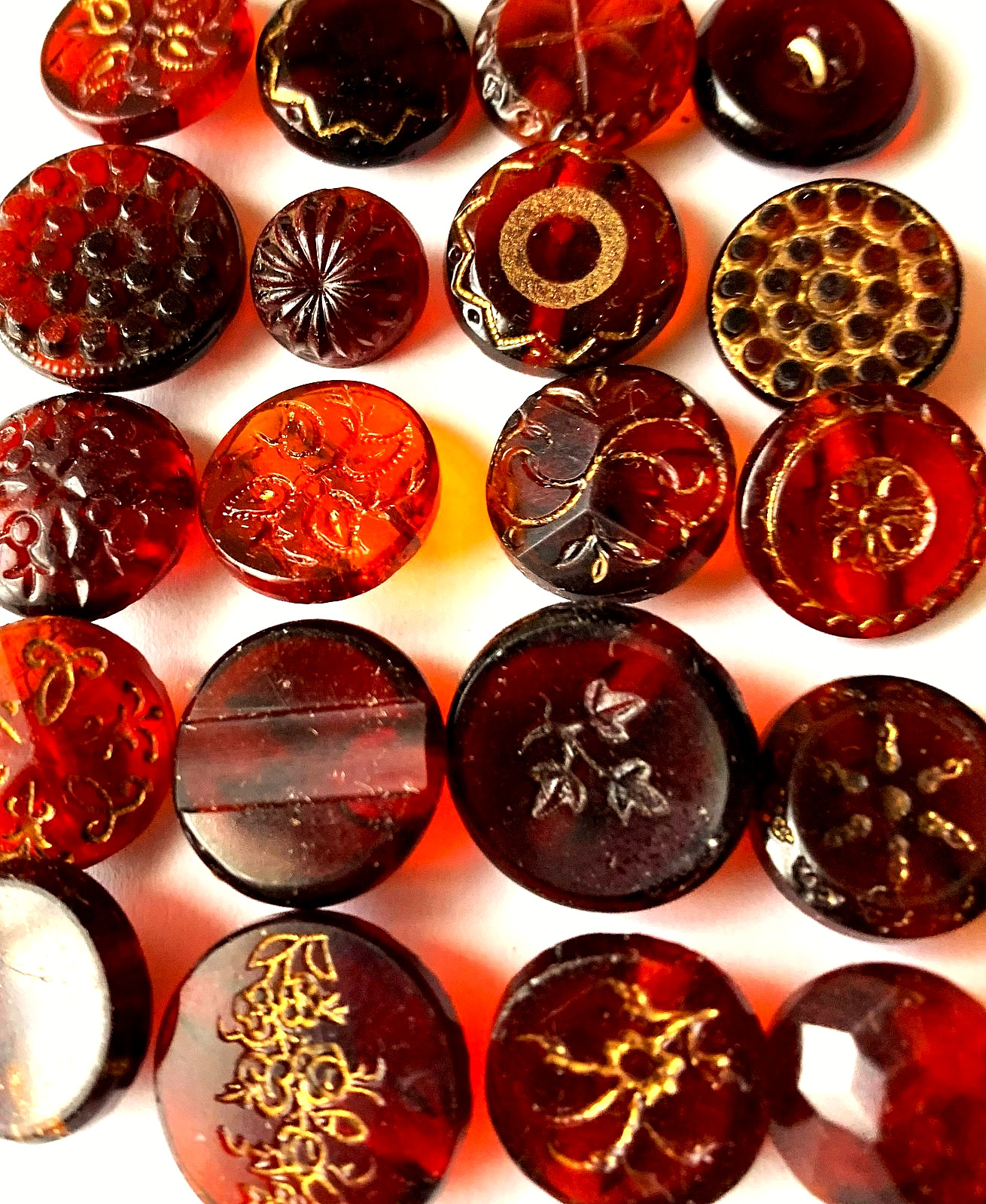 Lot of 20 Vintage Cranberry Glass Buttons