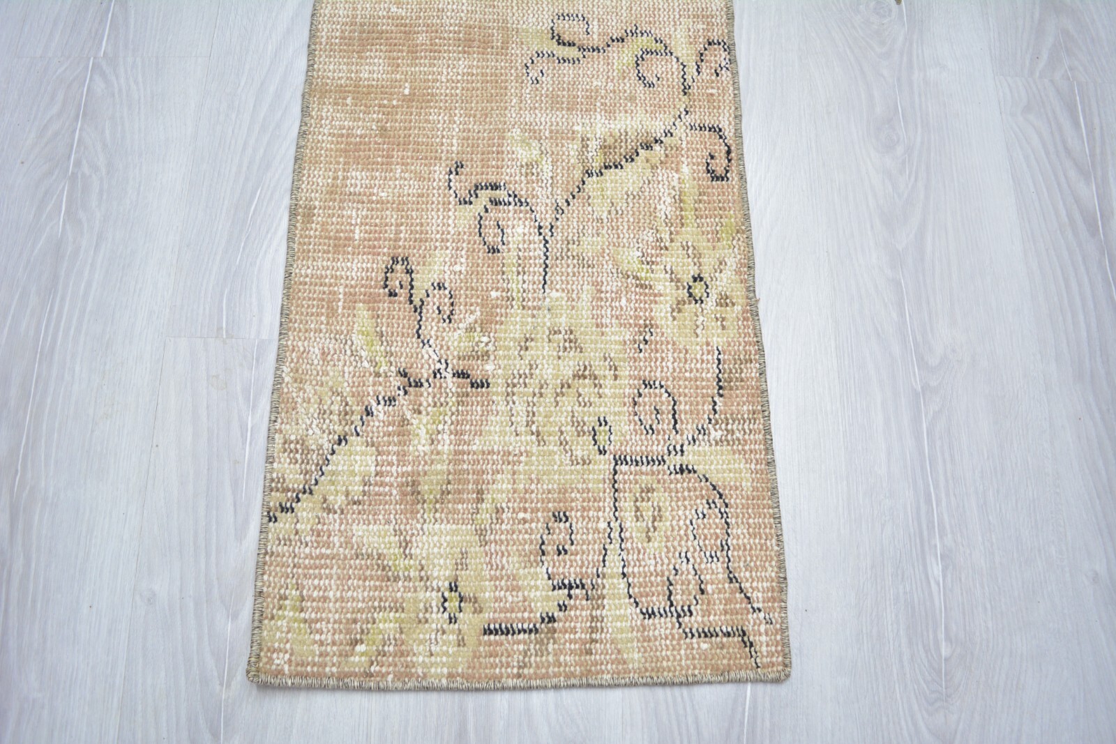 Beige Handmade Runner, 1.3×4.1ft, Small Antique Turkish Beige Entryway Runner,