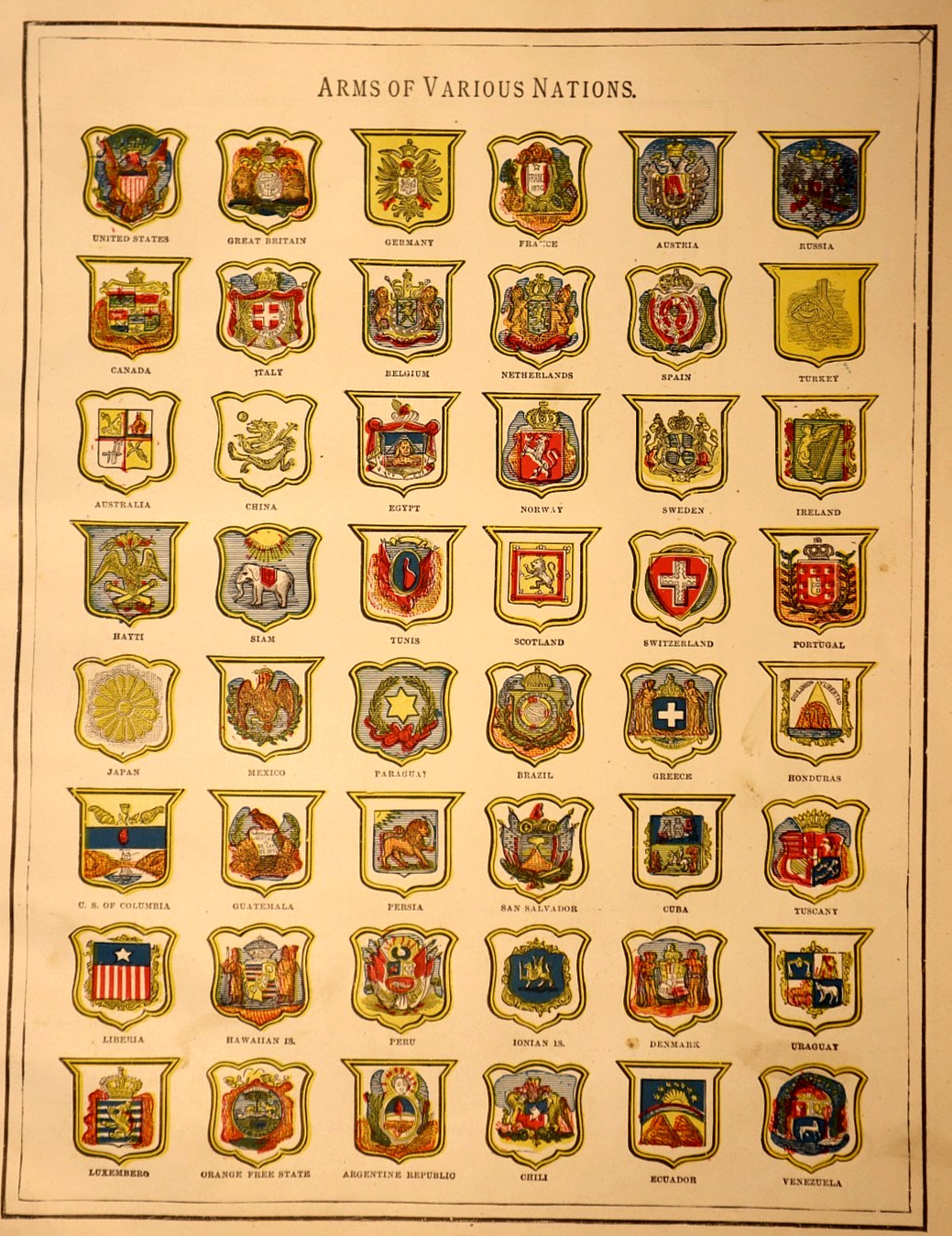 1892 Atlas Print ~ Coat of Arms of World Nations – American Eagle (11×14)-#05