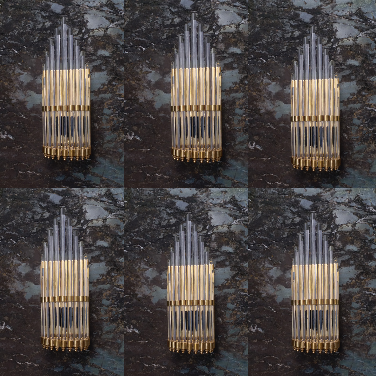 ART DECO Style Brass & Glass Rod Wall Lamp New Set of 6