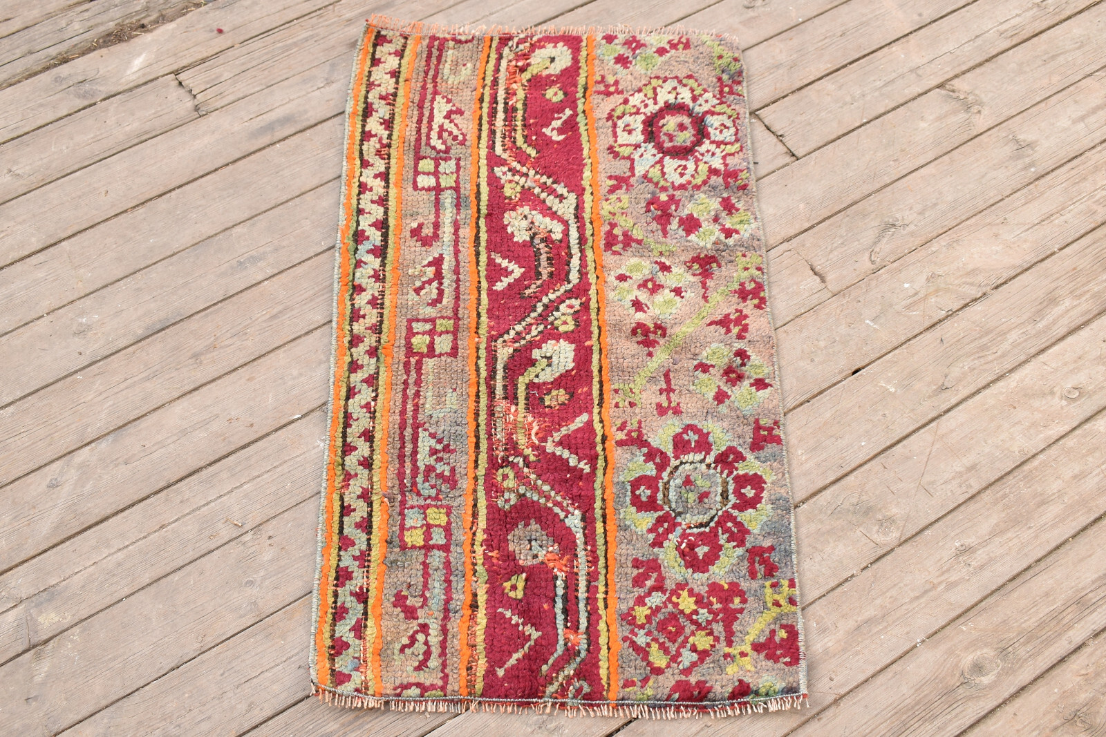 100+ Years Old Fragment Oushak Rug 20”x35” Small Rug 1×2 Hand Knotted 51x90cm