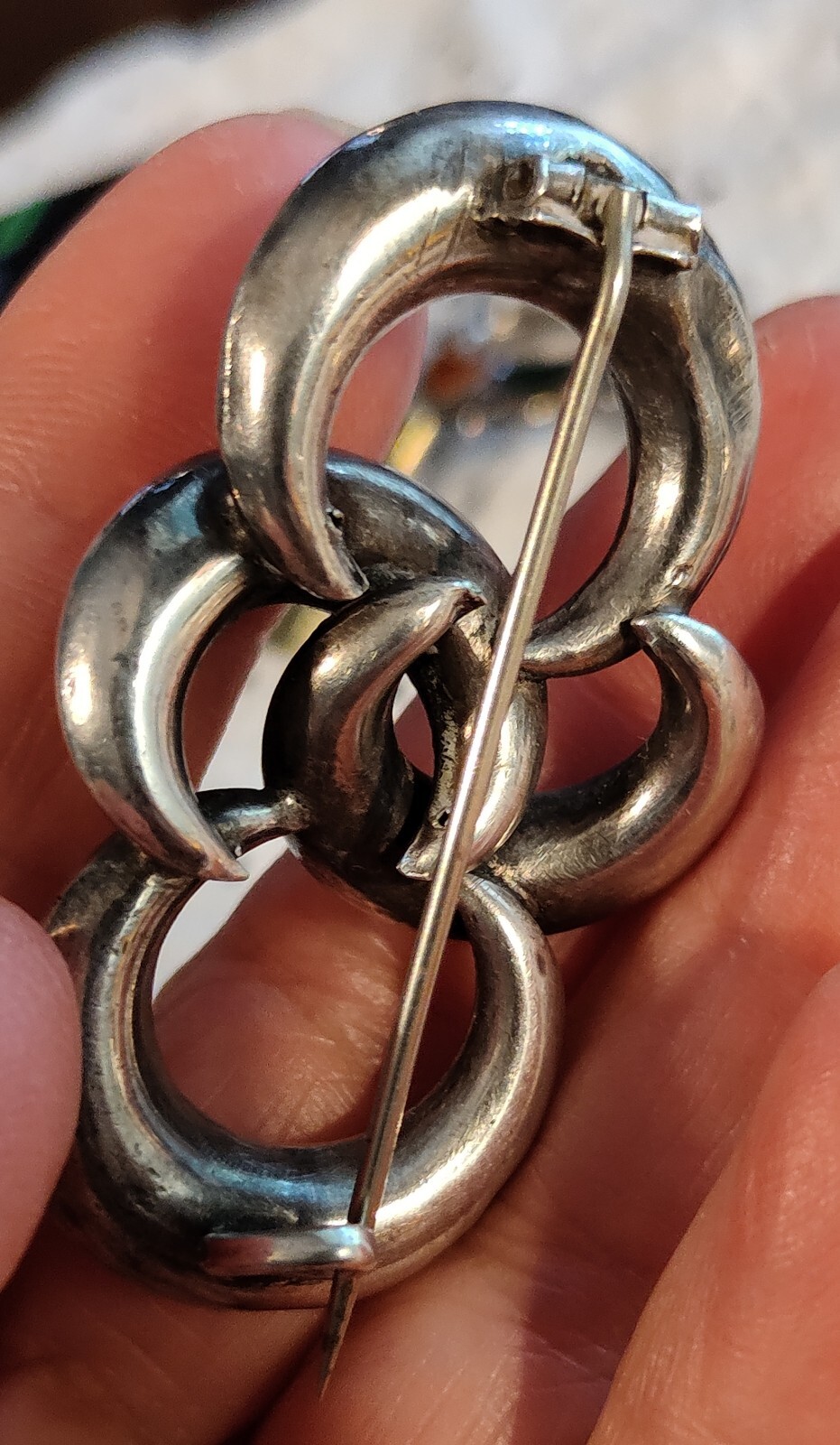 Victorian Sterling Love Knots Etched 2″ Pin Hinged C-Clasp 9.4g Unmarked