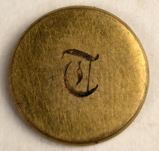 1850s – Hand Engraved Letter T Seal Crest Button Original – M2C