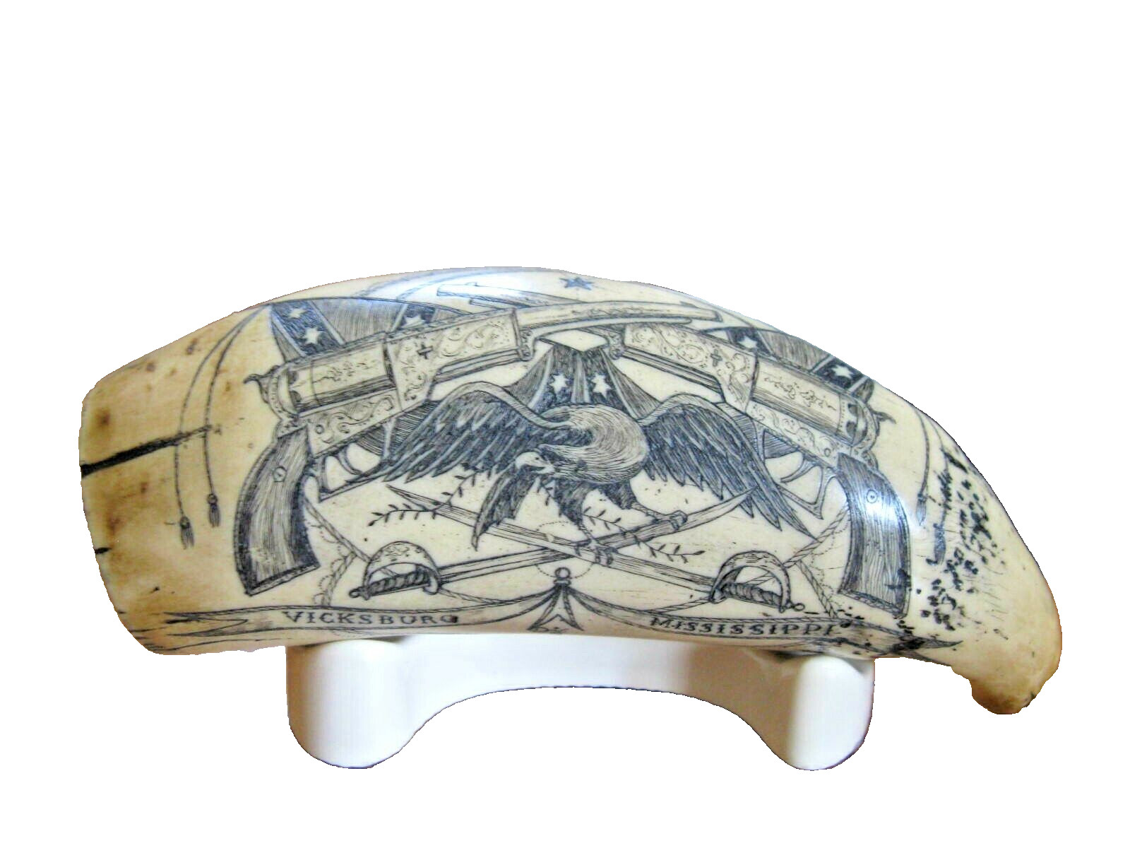 Scrimshaw Replica Reproduction 6 1/4″ Resin Whale Tooth Vicksburg Mississippi