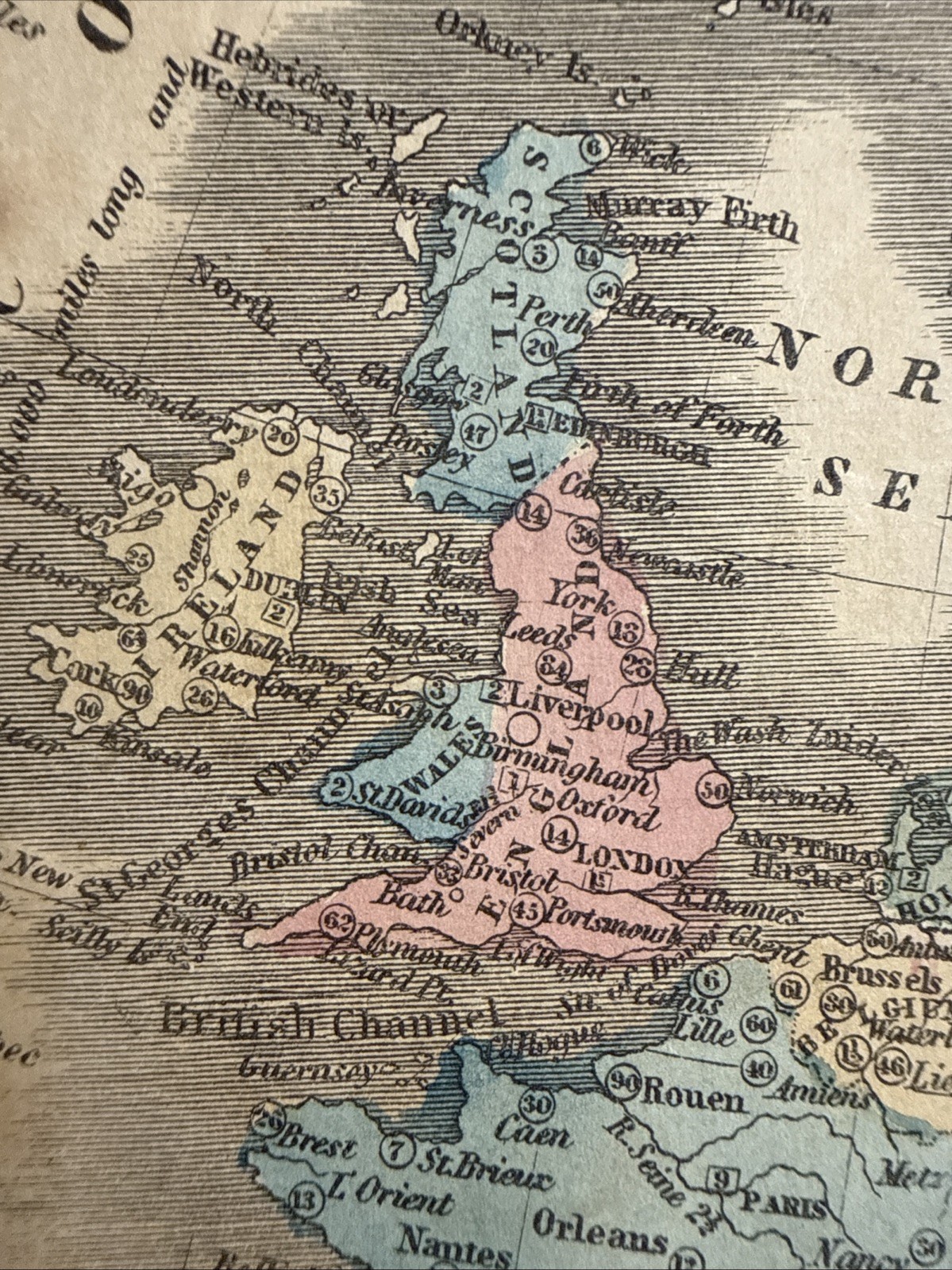 1849 EUROPE HandColored Map by Olney. 8×9 1/2” VG-Fine.