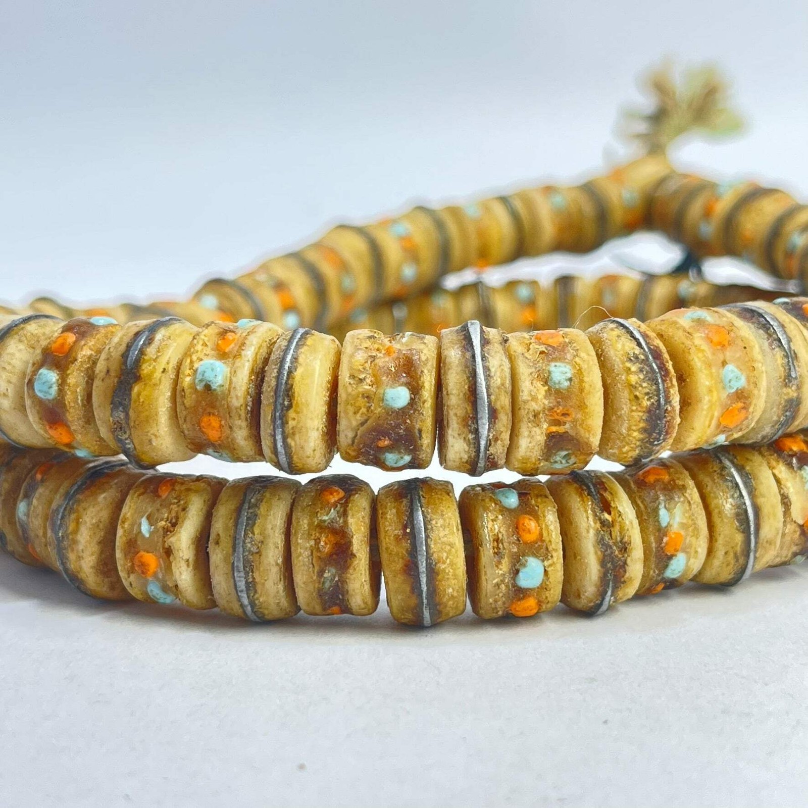 Tibetan Mala Prayer Beads Bone with Inlay 32inch