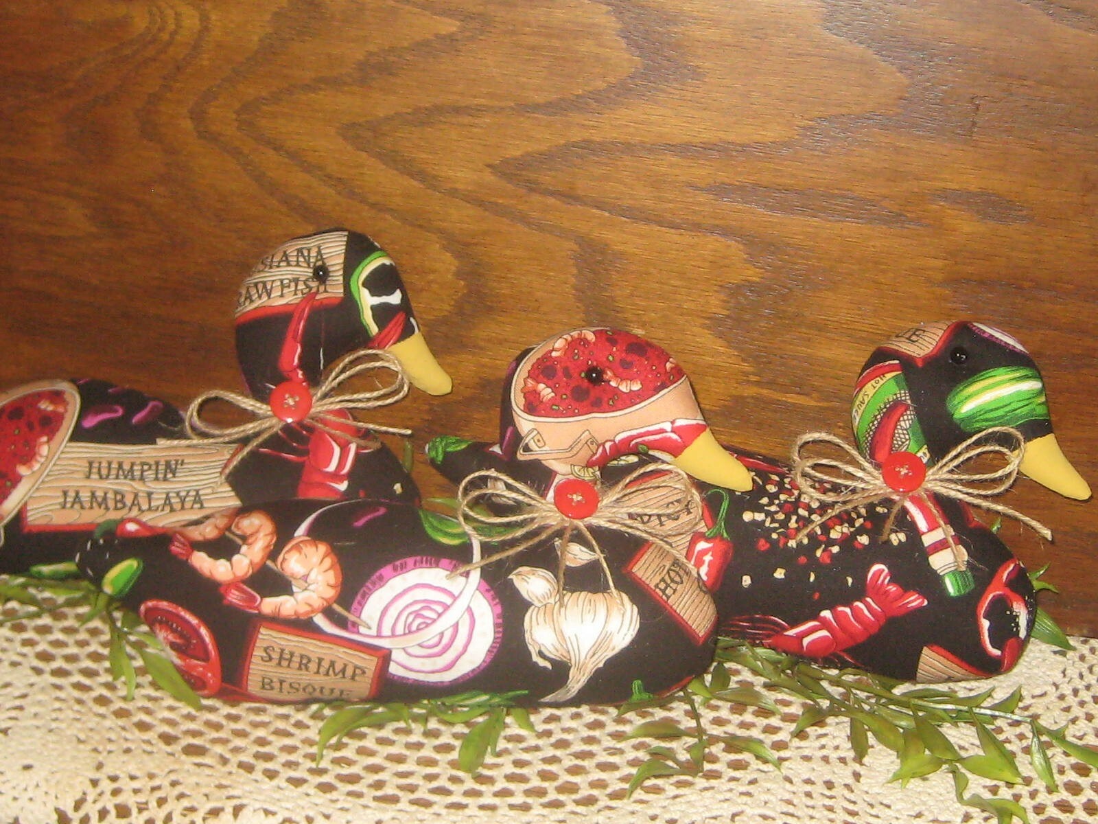 Kitchen Decor 3 Cajun Cooking Fabric Ducks Centerpiece Wreath Accents Handmade