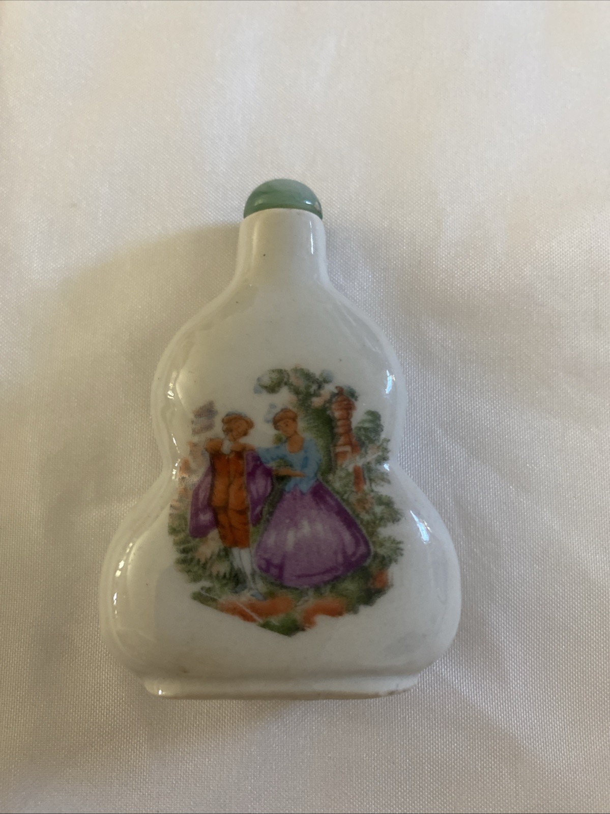 Antique Chinese Multi Color & White Porcelain Snuff Bottle Jade Dauber 2” X 1.5”