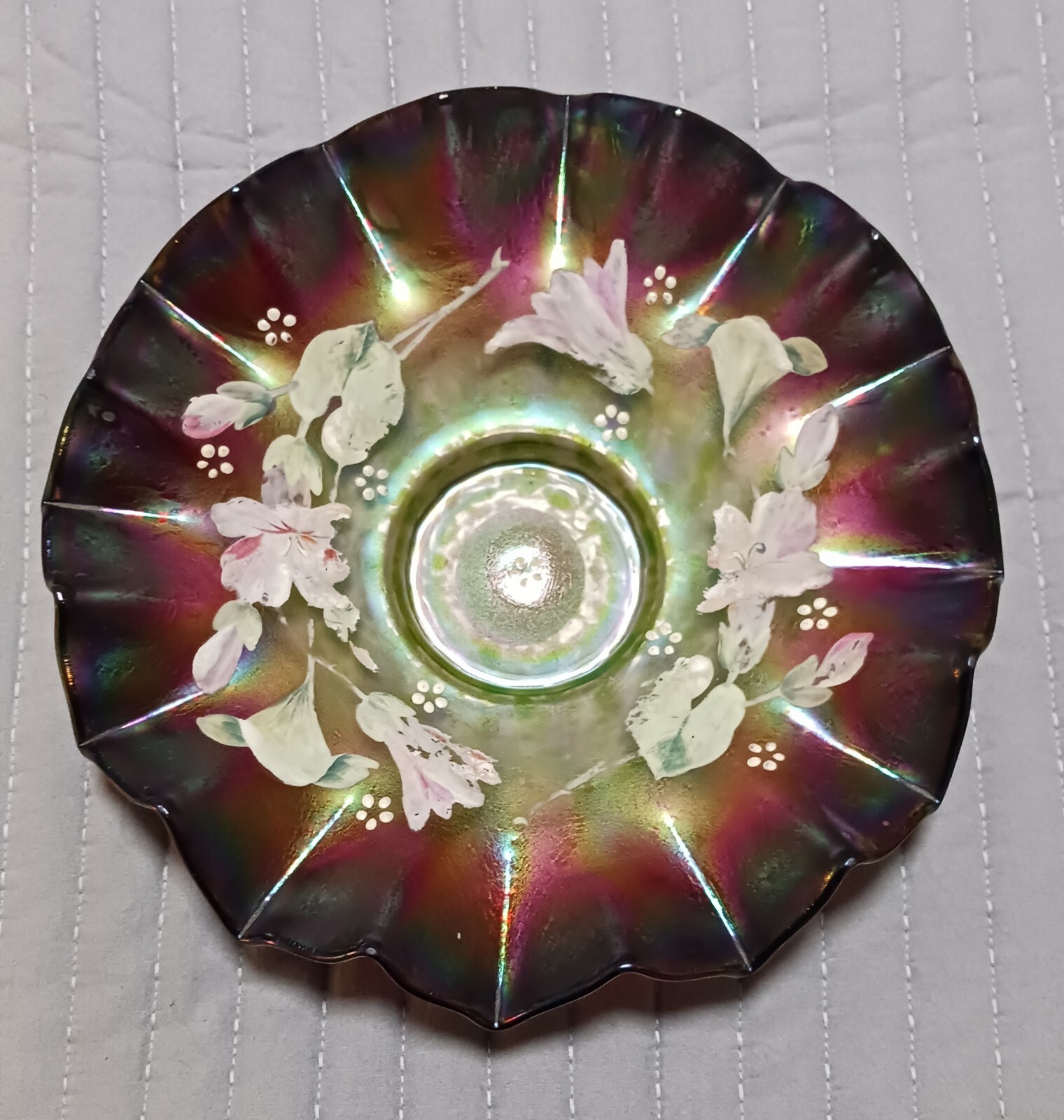Antique Bohemian Glass Bowl Rindskopf Pepita Iridescent Art Nouveau