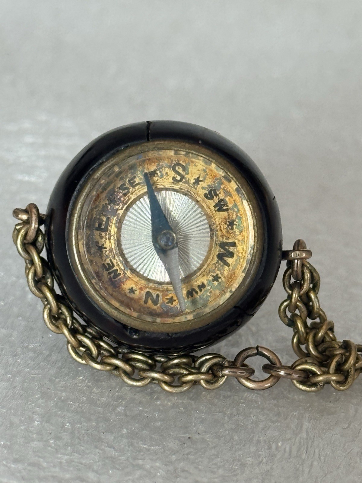 Antique Victorian To Civil War Era Compass Polished Acorn Or Chestnut Case Fob