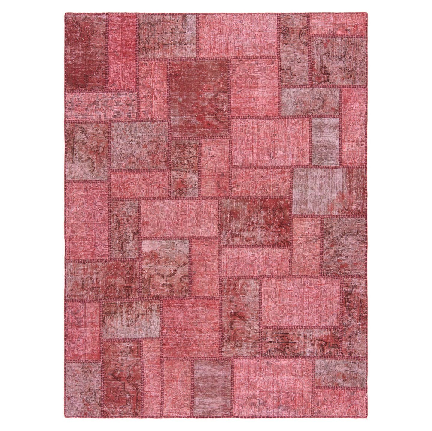Patchwork 208×154 cm Hand-Knotted Oriental Vintage Rug Carpet Red