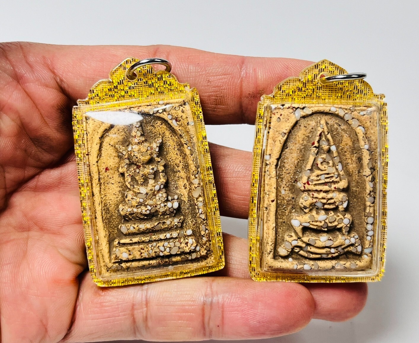 2 Pcs Special Phra Somdej embed buddha relics Wat Rakhang Lp Toh amulet somdet