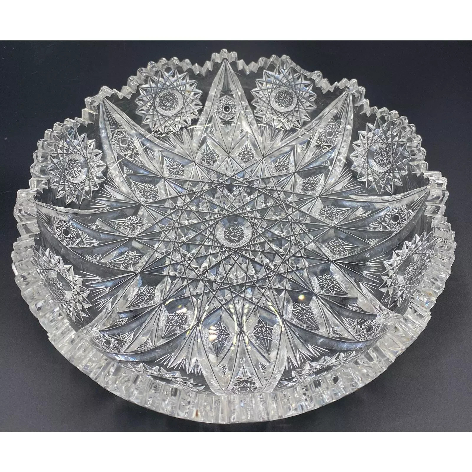 ABP Brilliant 9X2″ Cut Crystal Centerpiece Bowl Starfish 33 Stars Flashy!! Rare!