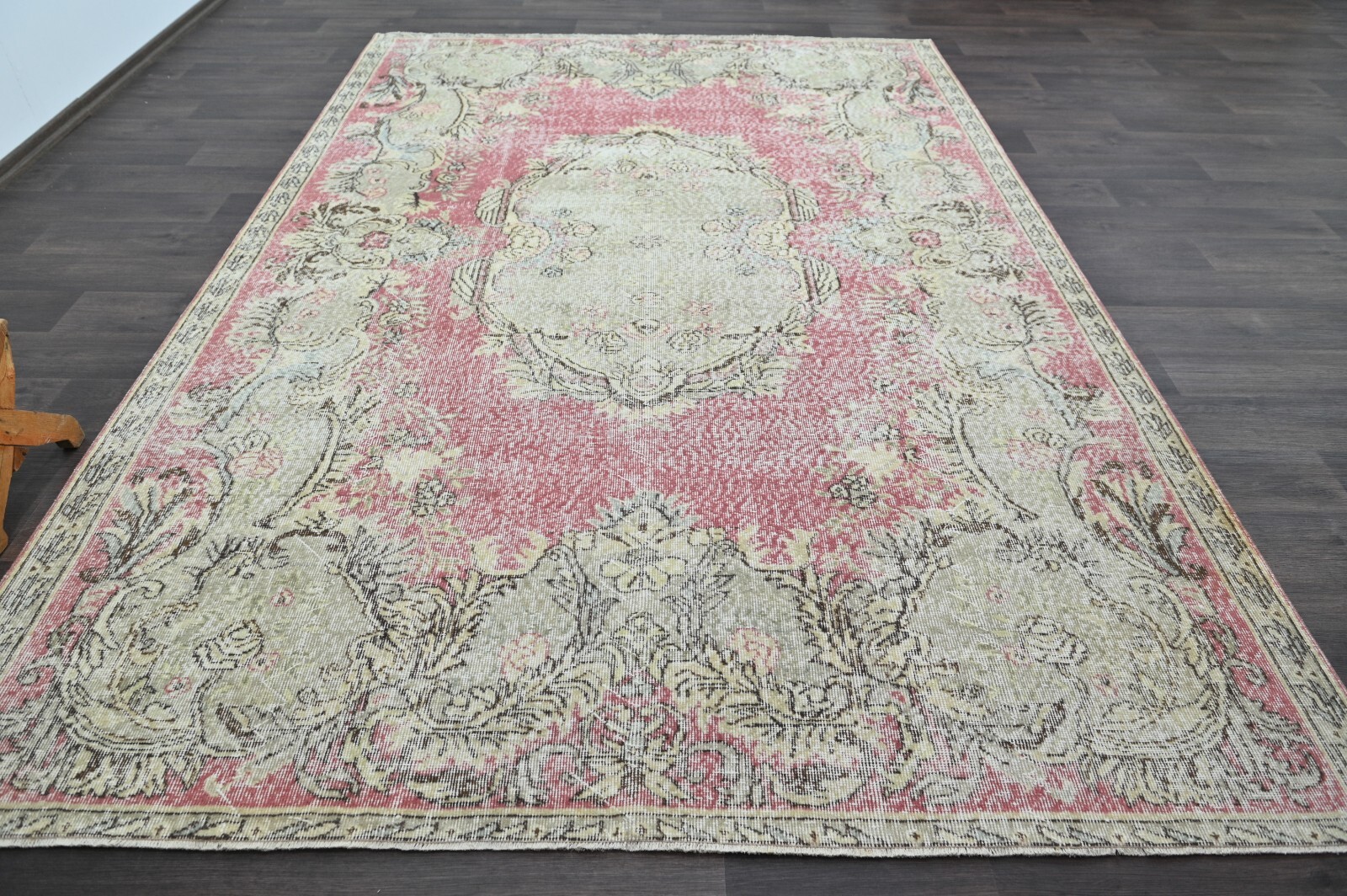 Oushak Turkish Vintage Rug 7×10 Kilim Rug Anatolian Handmade Boho Decor PINK