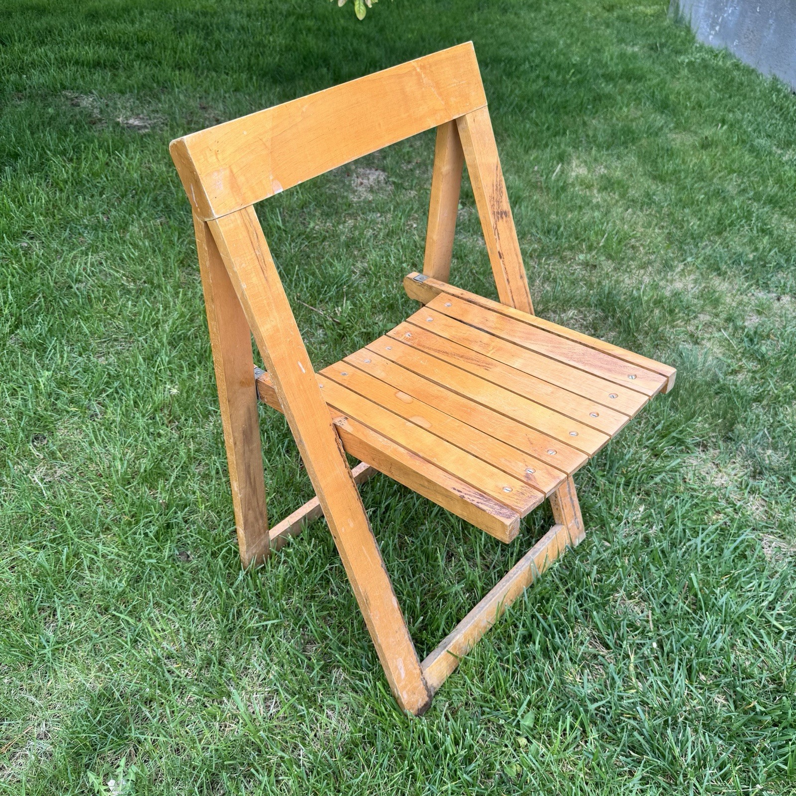 Vintage Set 2 Mid Century Modern Folding Slat Chairs Romania Aldo Jacober