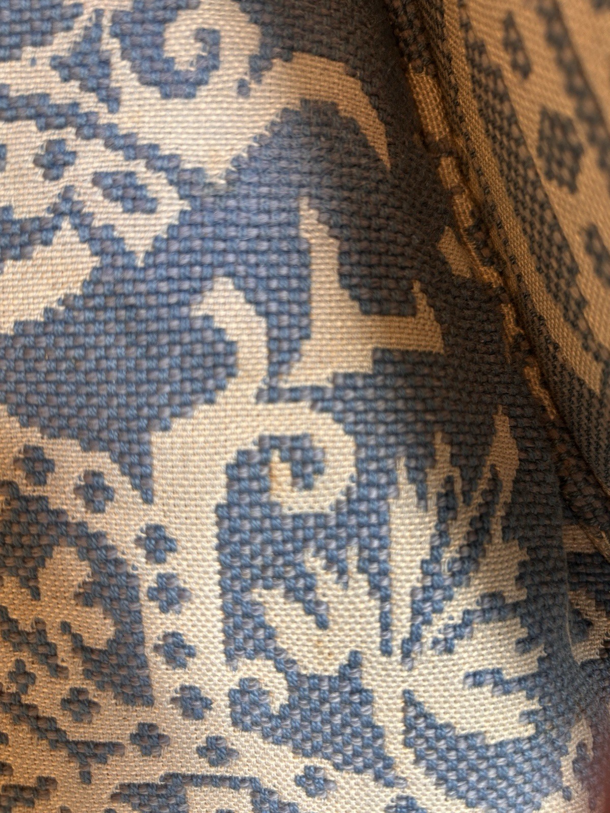 Vintage Kittinger Wingback Chair Blue Damask Queen Anne Original Down Cushion