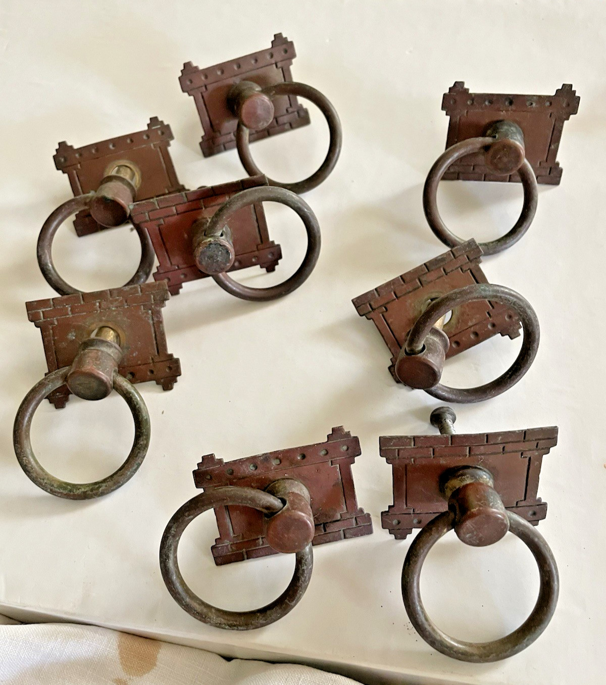 Vintage lot of 8 Arts & Crafts drawer pulls