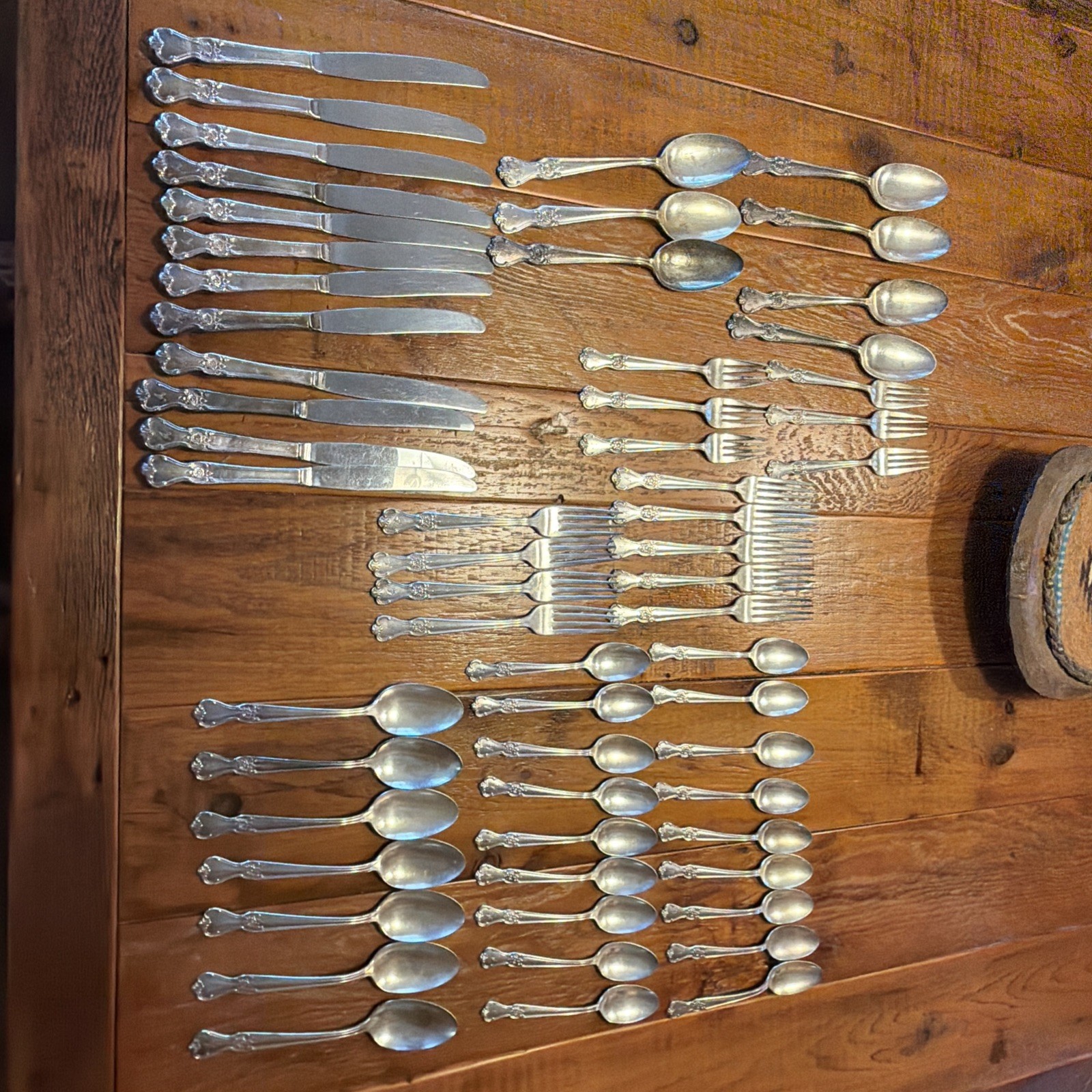 Set of 59 Pieces Old Company Silver Plate Flatware Rose Pattern Mono “A”