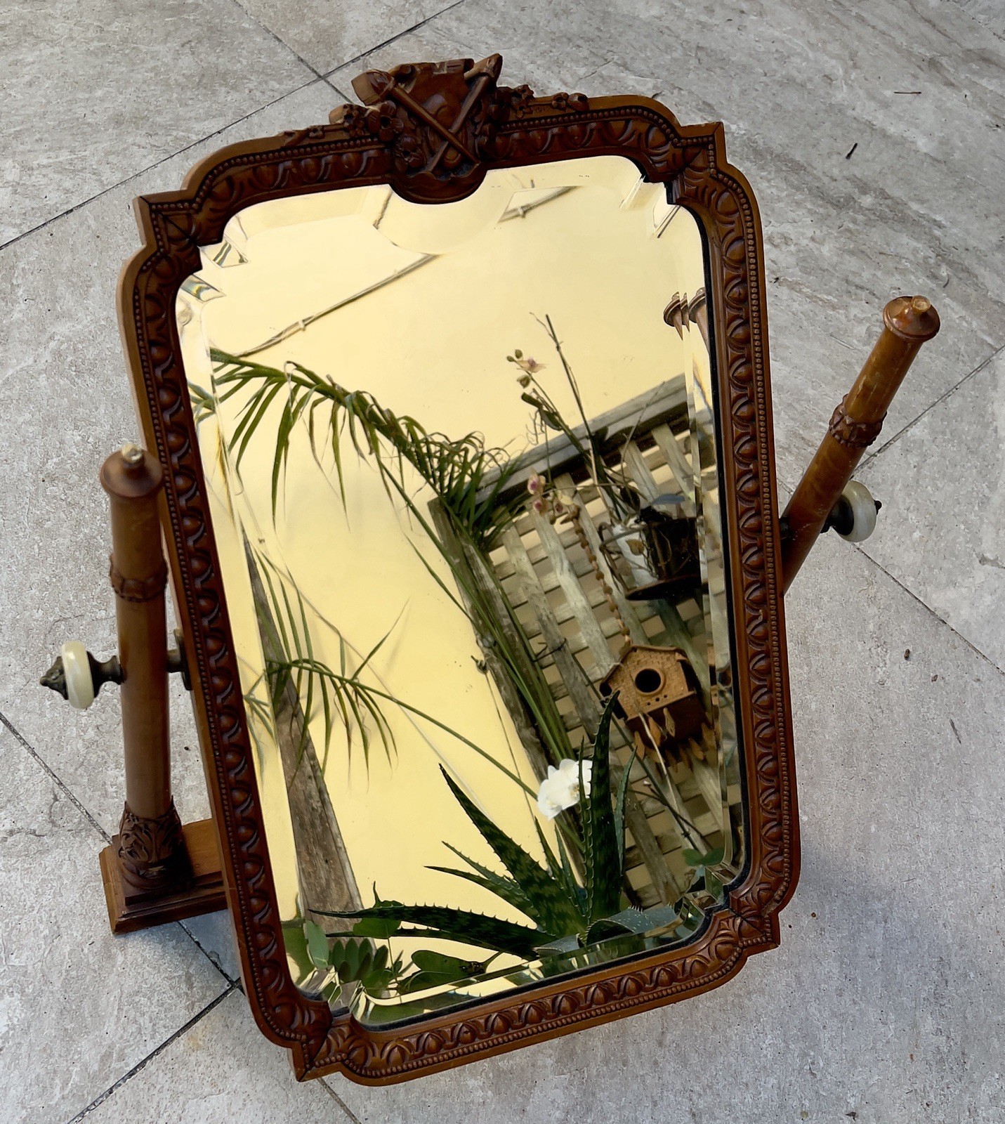 Antique Walnut Vanity Mirror Dressing Table Ornate Gentleman’s Shaving Beveled