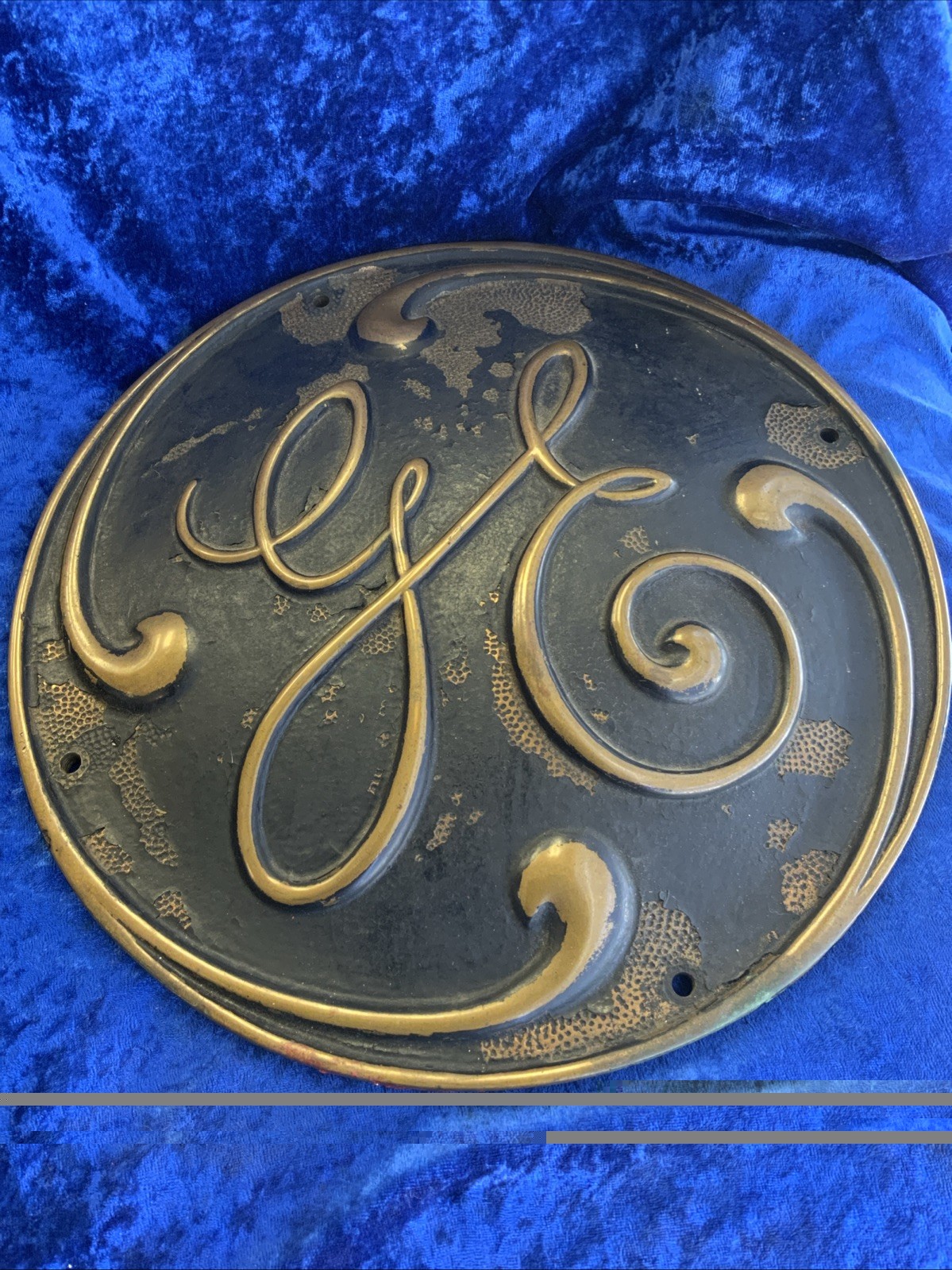 Antique 12” XLarge General Electric GE Emblem Logo Plaque Bronze Metal Sign 3796