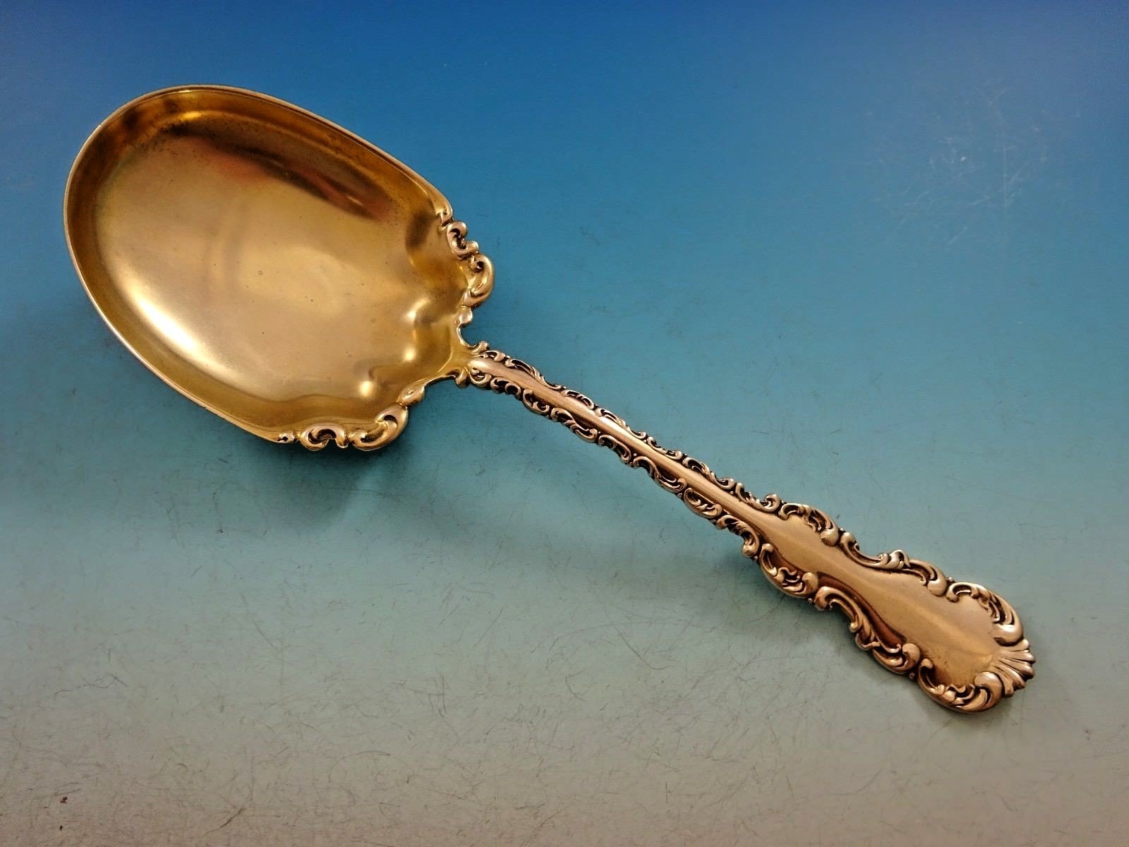 Louis XV by Whiting-Gorham Sterling Silver Berry Spoon Gold Washed 8 1/2″