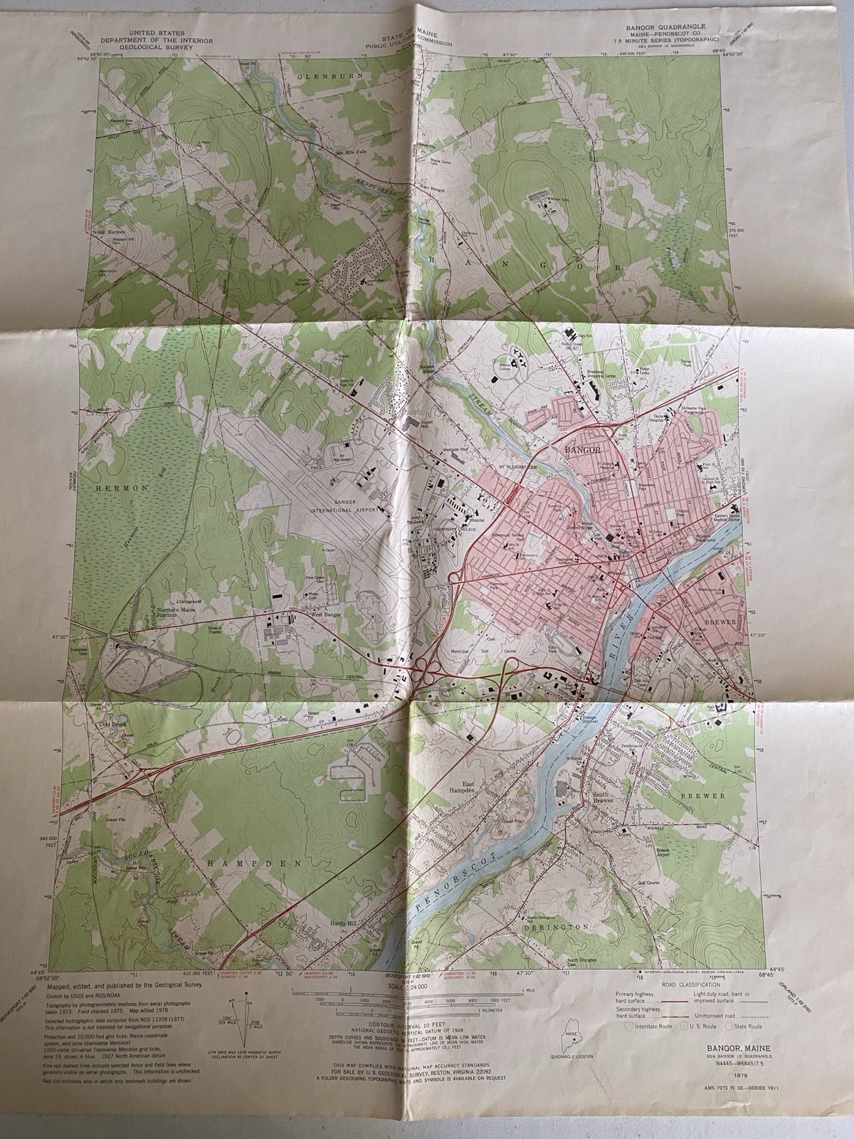 Map BANGOR Maine Quadrangle -1978 Topographic Geological N4445 W6845