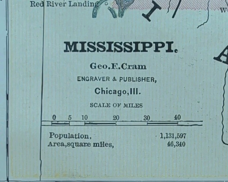 Vintage 1885 Mississippi Map 11″x13″ ~ Old Antique Original JACKSON BILOXI MS