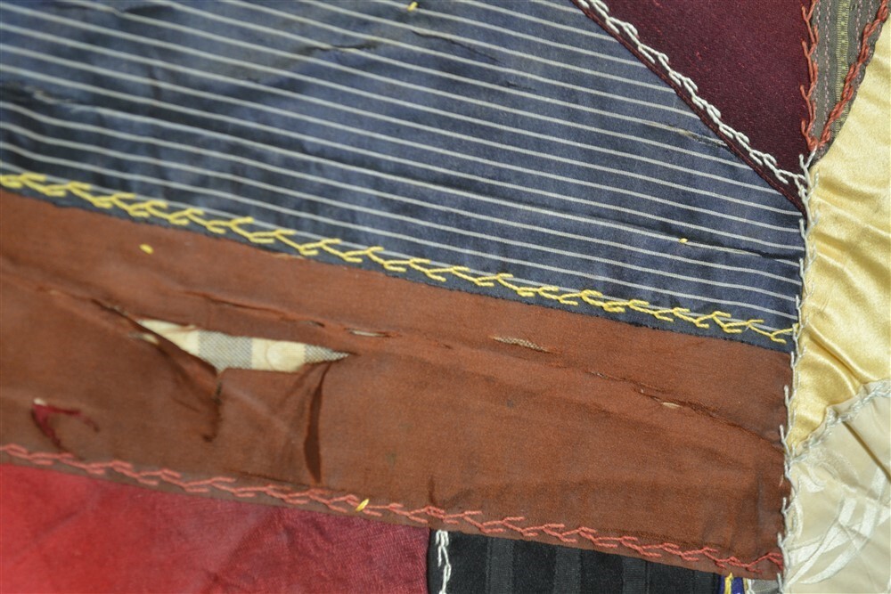antique crazy quilt silk embroidered 62×64 hand made Victorian signed original