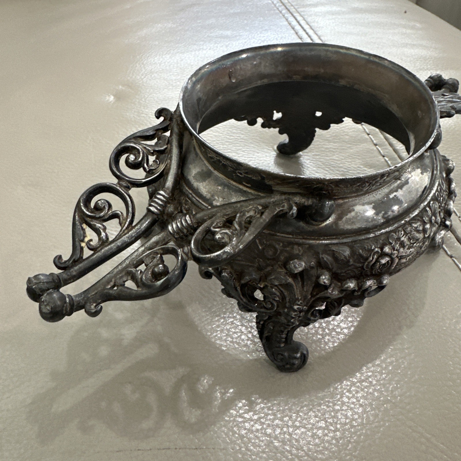 Antique Victorian Silverplate Brides Basket Stand w/ Cranberry Glass Bowl Ornate