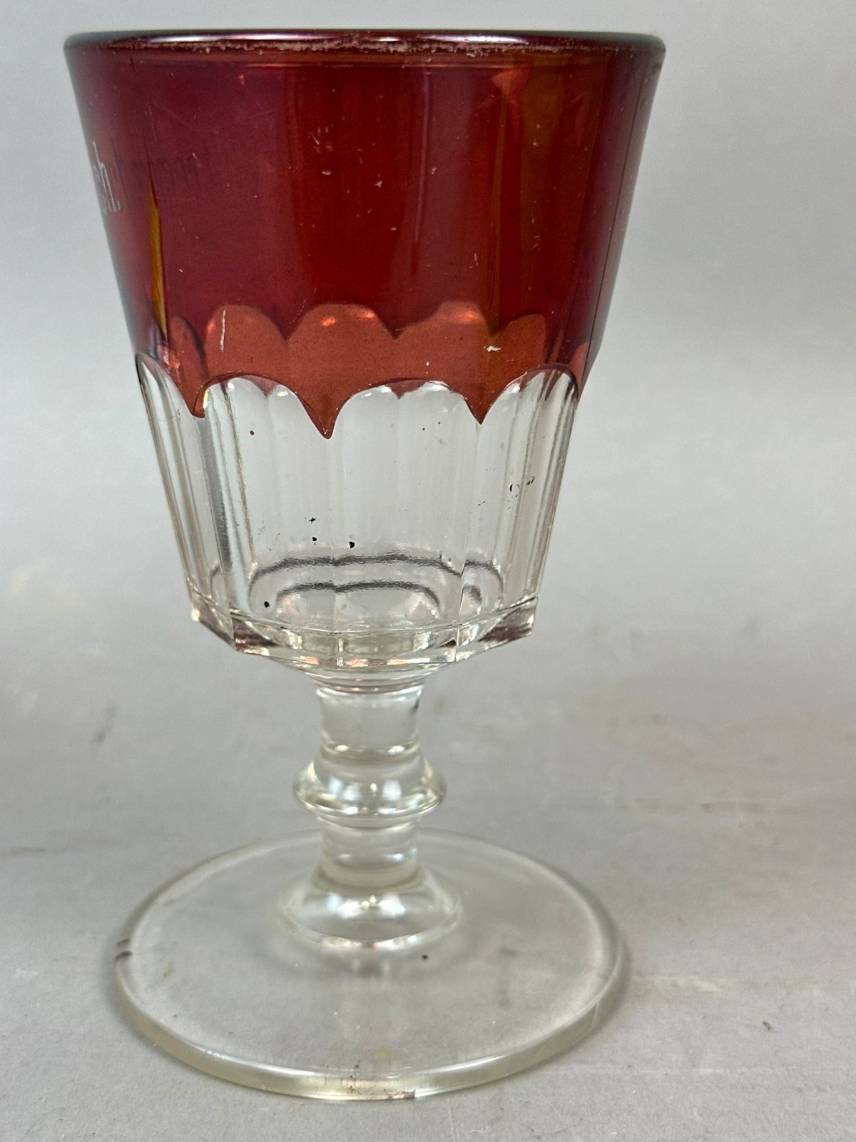 #708 Antique WHITTMORE Michigan Ruby Red Flash Souvenir Glass GOBLET