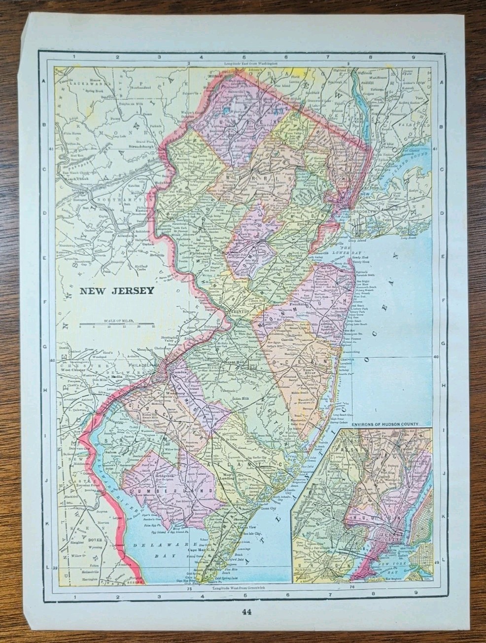 Vintage 1897 NEW JERSEY Map 10″x14″ Old Antique Original PATERSON TRENTON NJ