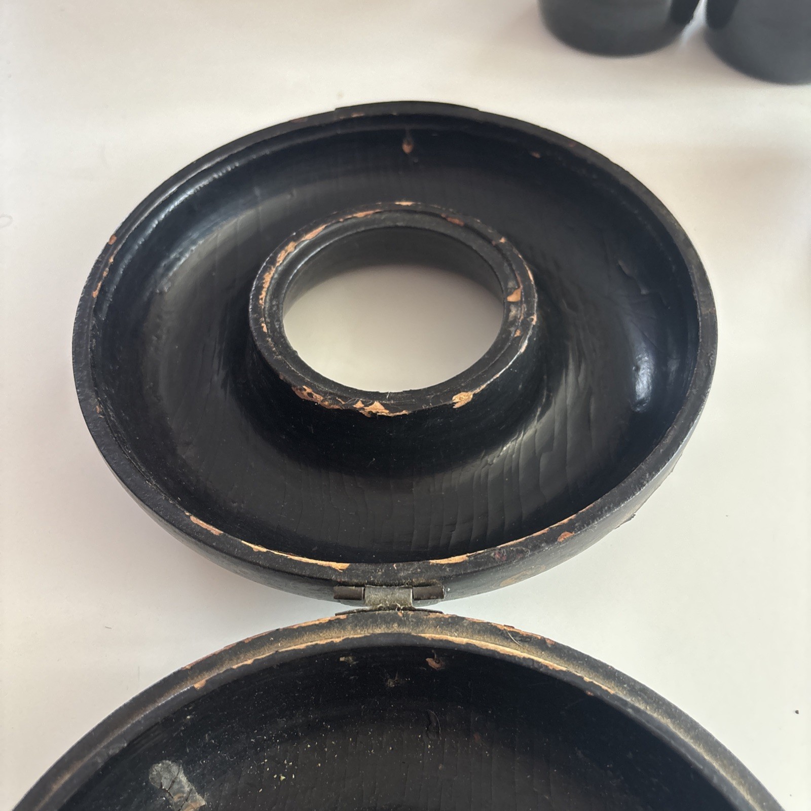 Antique CHINESE LACQUER Box ROUND NEEDS TLC Hand made Latches Hand Painted