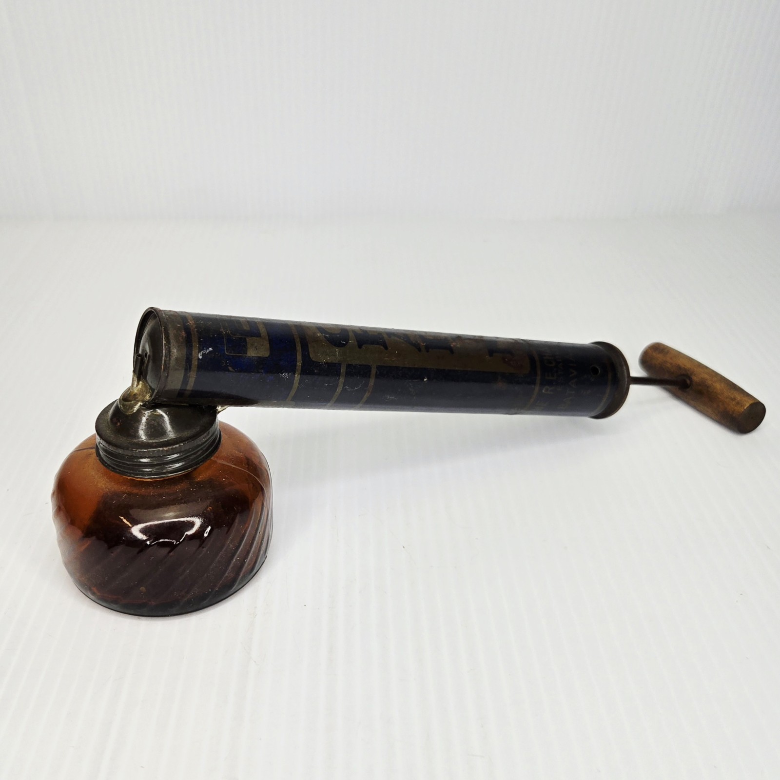 Vtg Chapin Insect Sprayer Brown Glass Original Bottle Wood Handle Retro Decor