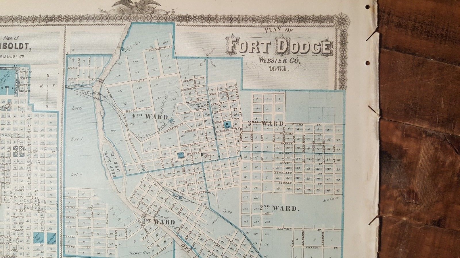 NICE ANTIQUE MAP – PLAN OF HUMBOLDT/FORT DODGE IOWA – Andreas Atlas Co. 1875