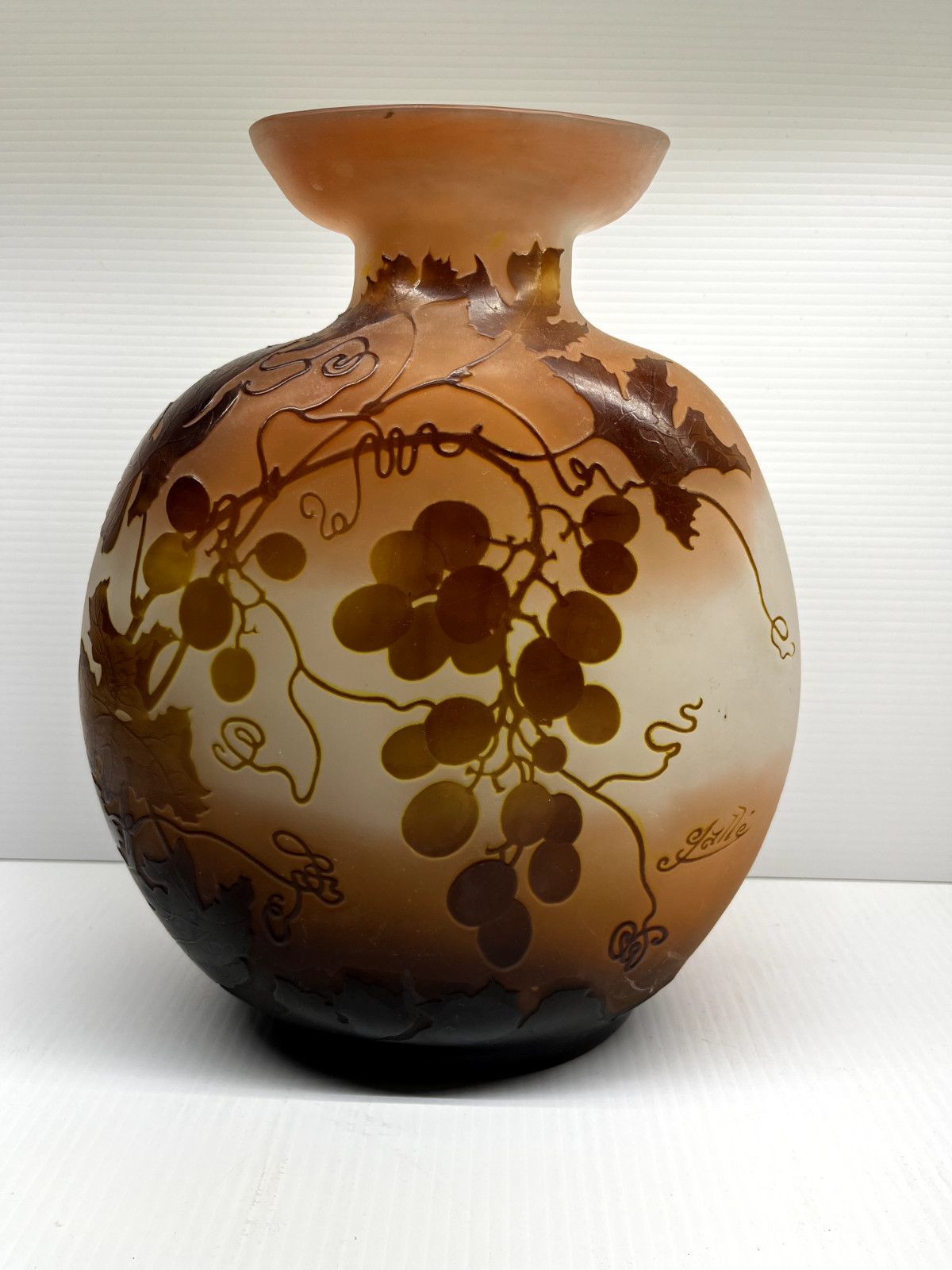 Emile Galle cameo glass acid etched antique vase 1900s 12″ X 9″ X 5″