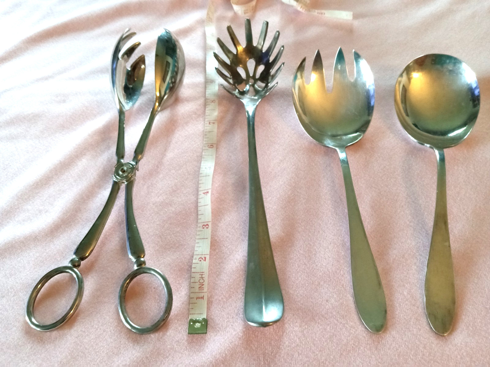 Vintage Silverplate Pieces Tongs plus Pasta Server plus Reed & Barton Salad Set