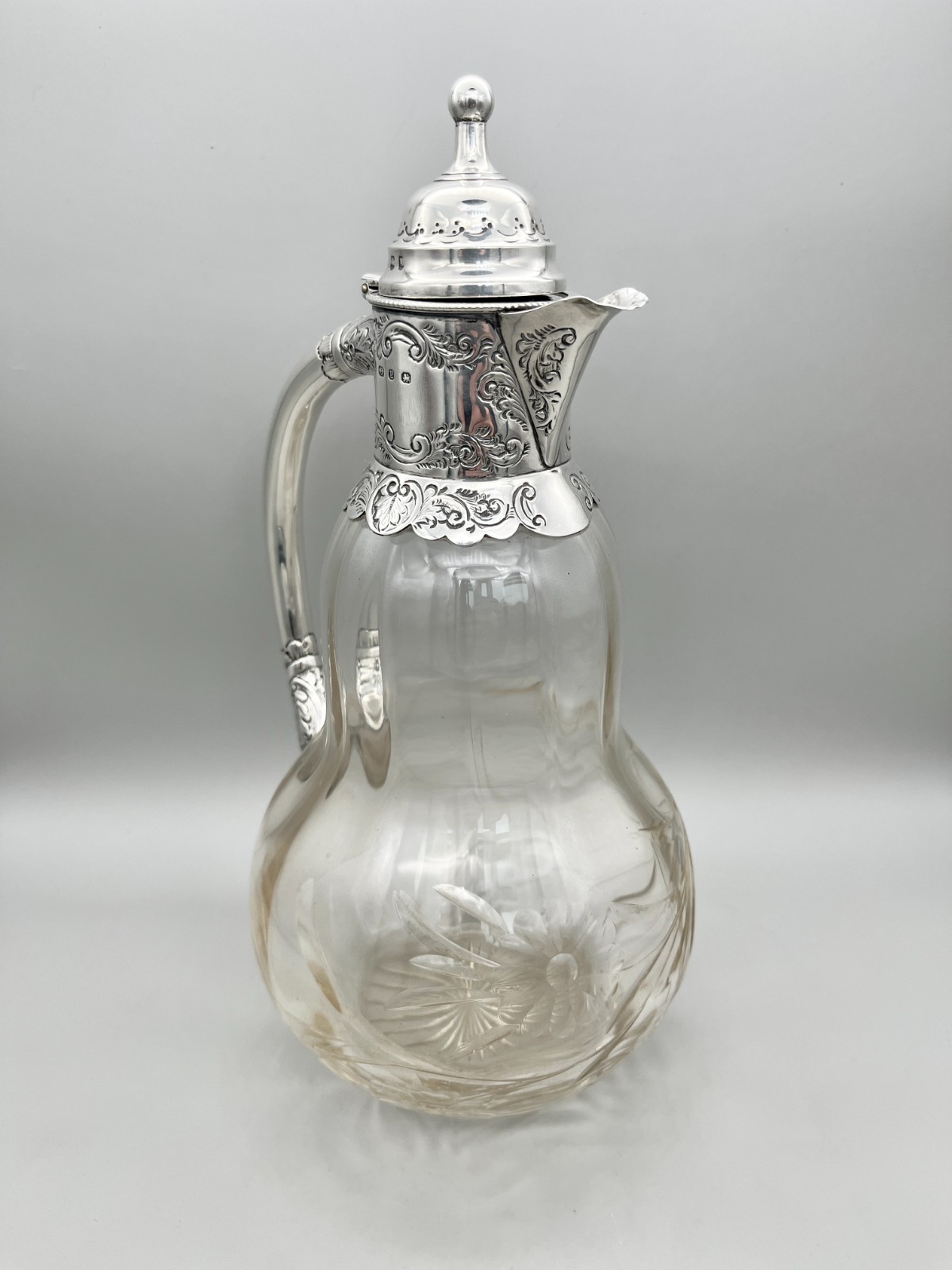VICTORIAN GLASS & SILVER CLARET JUG, W.H. LYDE / GEORGE UNITE, BIRMINGHAM, 1898