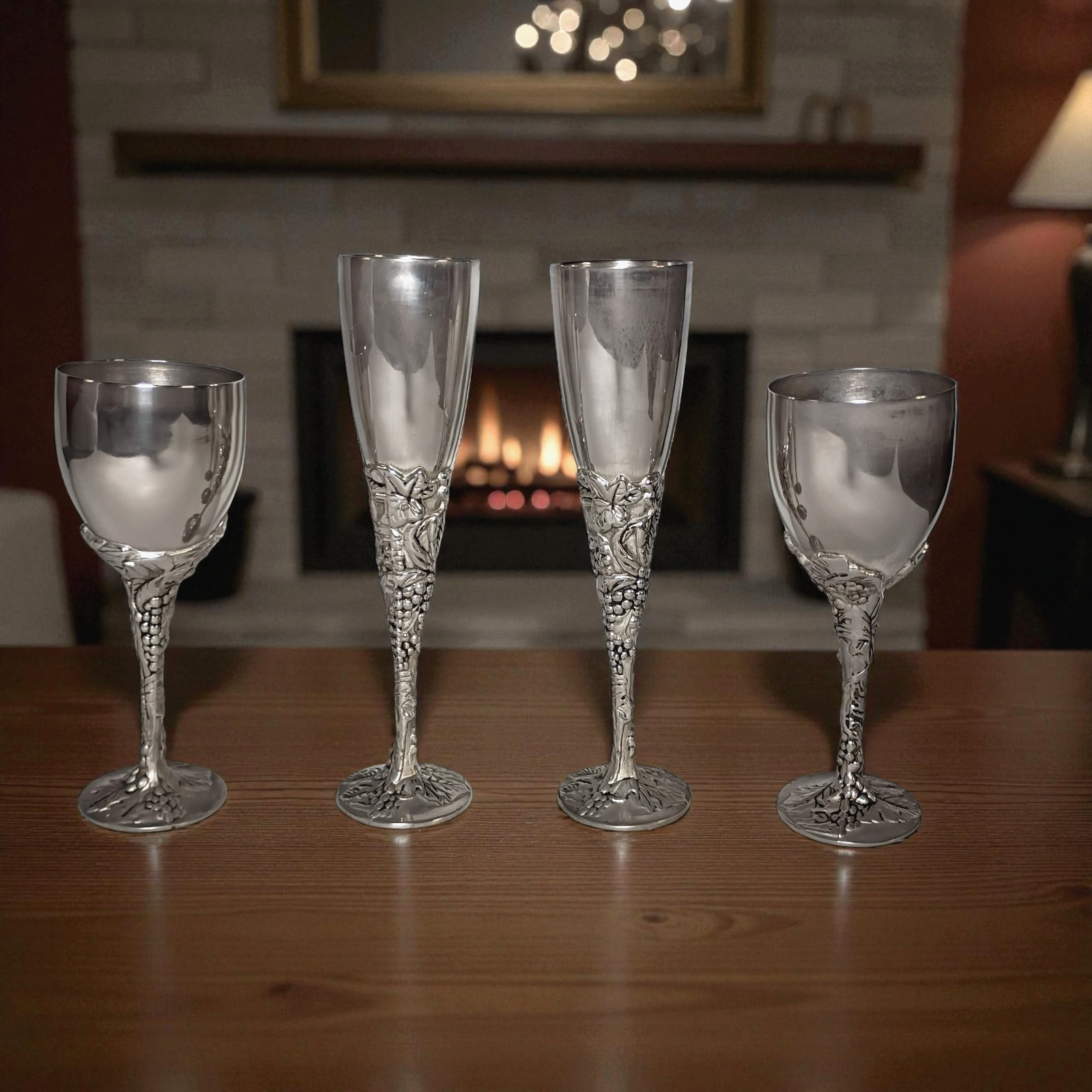 Vintage Godinger Silver Plate Champagne Flute 9.5″ & 7.5 Inch Grape Vine Chalice